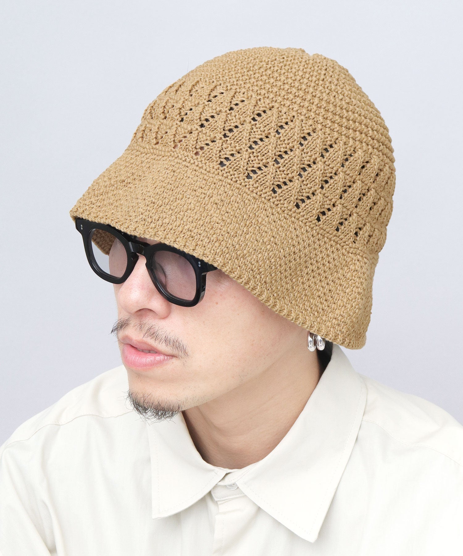ベーシックエンチ Basiquenti リネンライク ニットハット クロシェハット （ベージュ） ベージュ