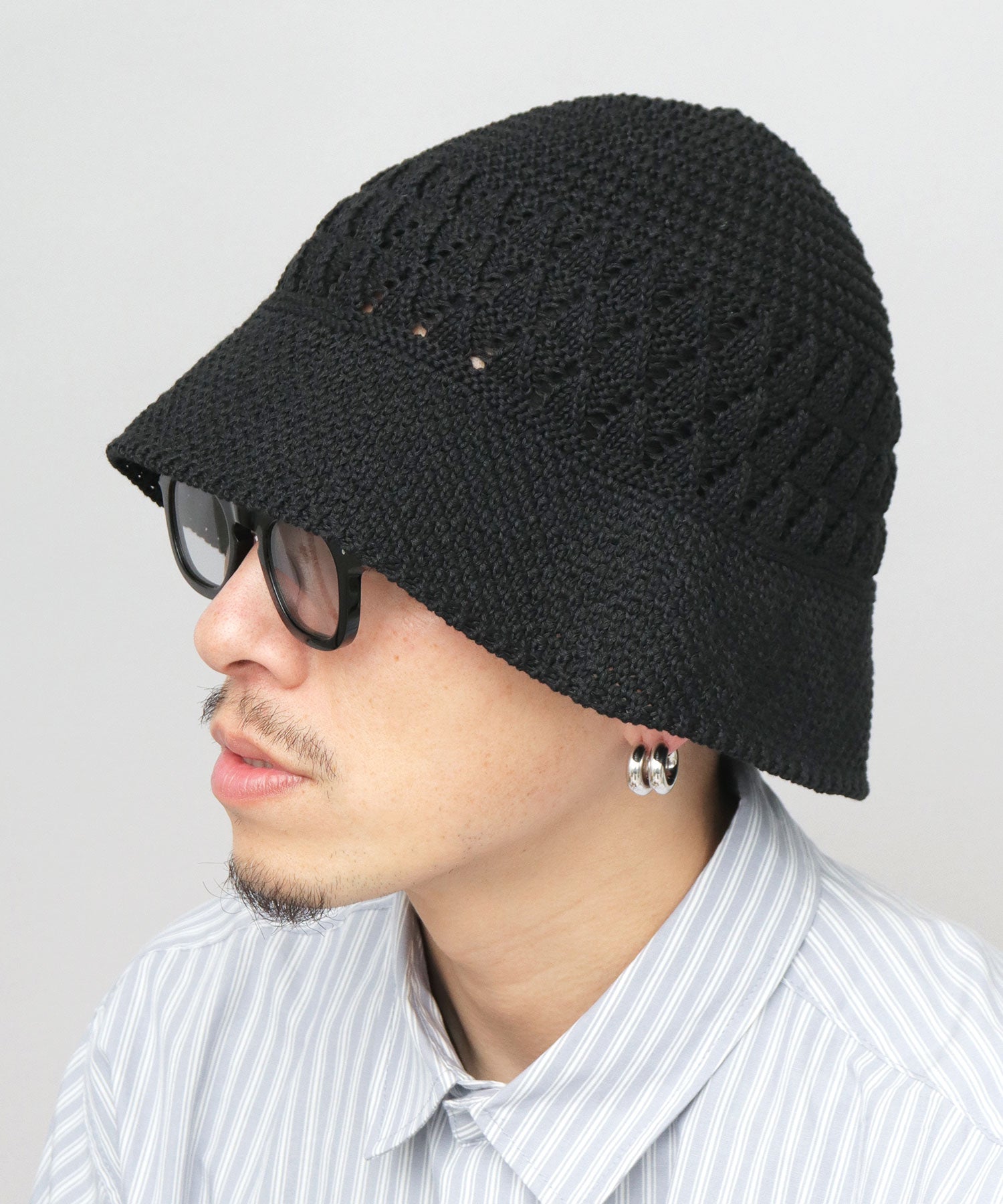 ベーシックエンチ Basiquenti リネンライク ニットハット クロシェハット （ブラック） ブラック