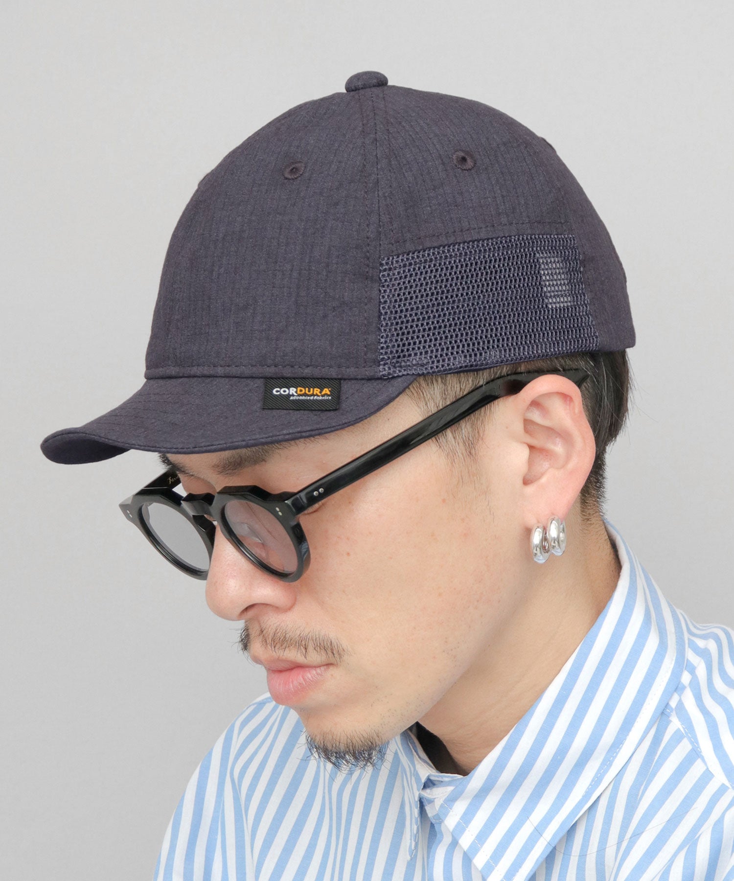 ベーシックエンチ Basiquenti ワッシャー加工 ミニリップ CORDURA綿ナイロン メッシュ アンパイアキャップ （ネイビー） ネイビー