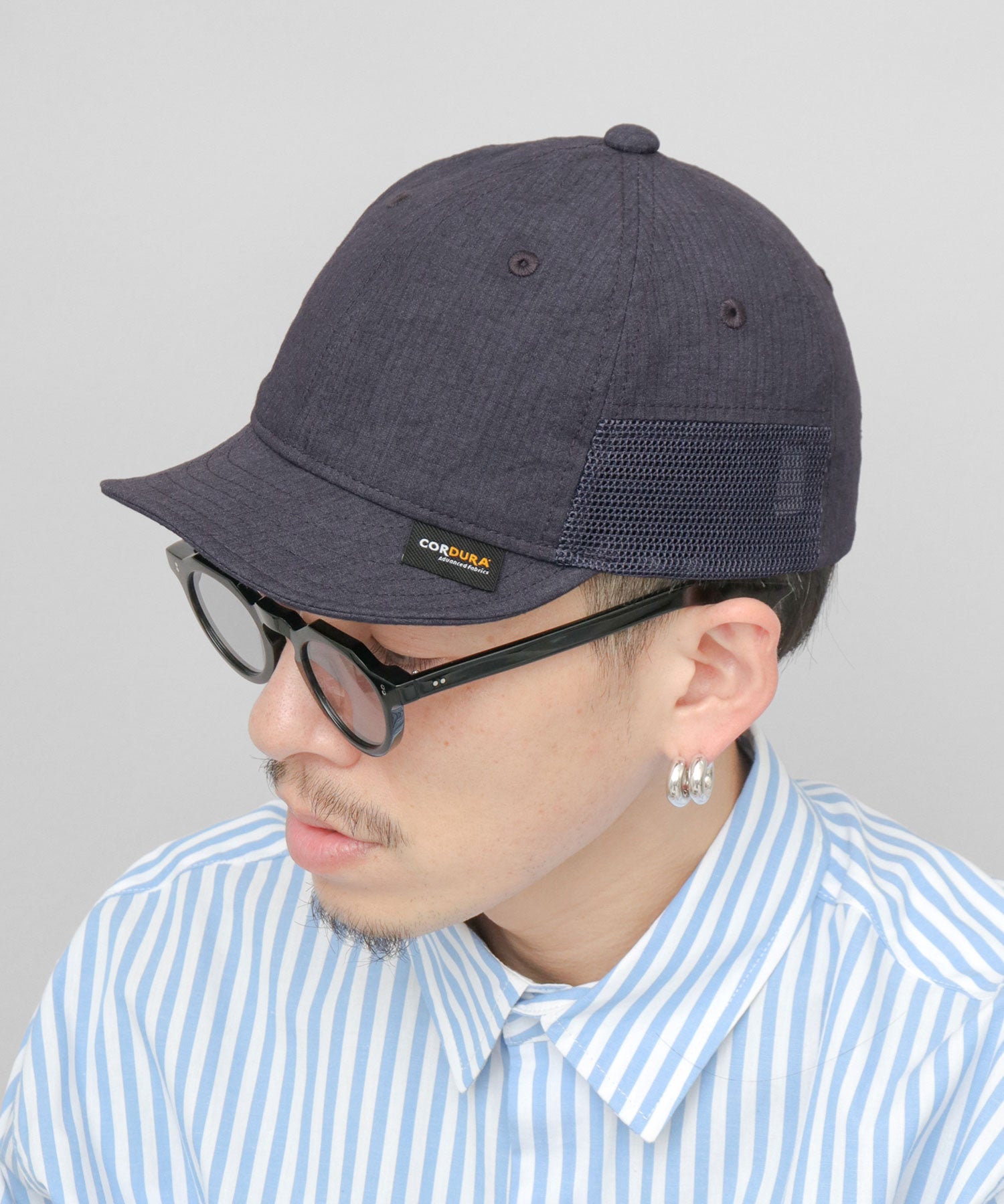 ベーシックエンチ Basiquenti ワッシャー加工 ミニリップ CORDURA綿ナイロン メッシュ アンパイアキャップ （ネイビー） ネイビー