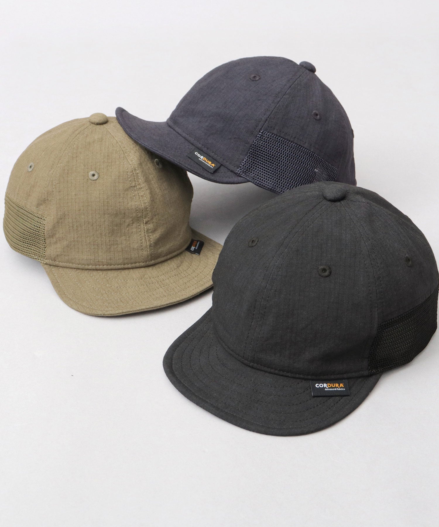 ベーシックエンチ Basiquenti ワッシャー加工 ミニリップ CORDURA綿ナイロン メッシュ アンパイアキャップ （ネイビー） ネイビー