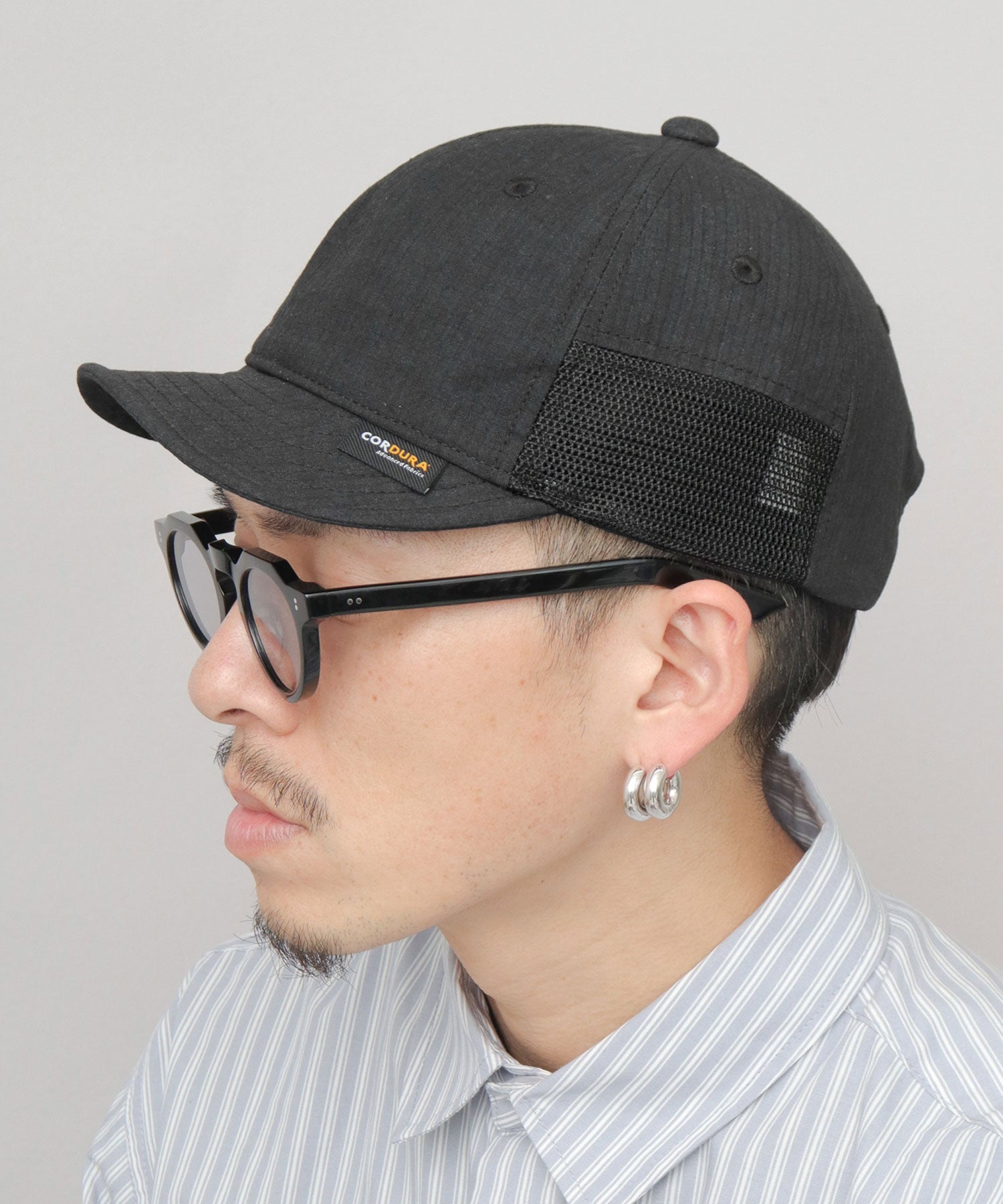 ベーシックエンチ Basiquenti ワッシャー加工 ミニリップ CORDURA綿ナイロン メッシュ アンパイアキャップ （ブラック） ブラック