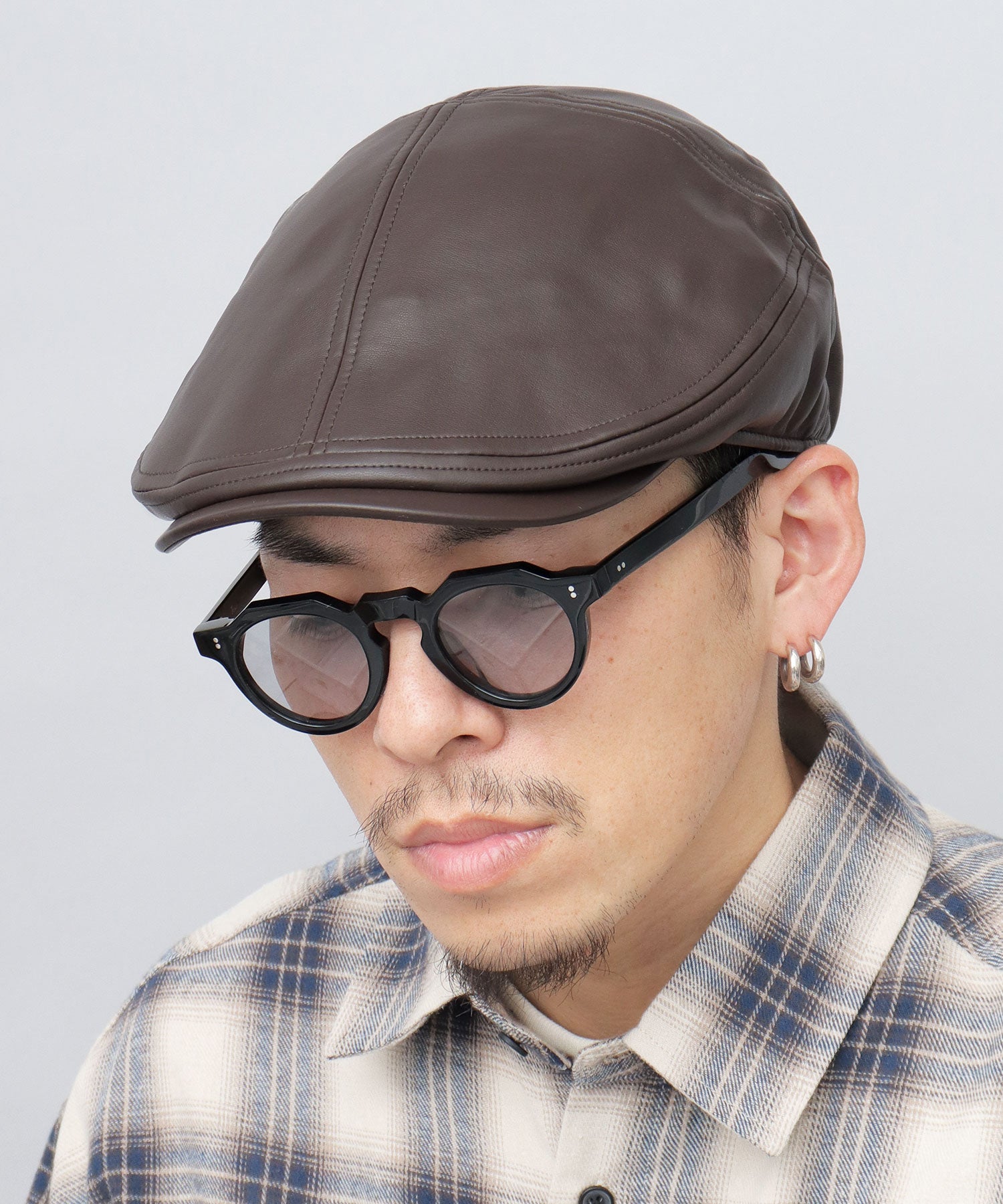 Basic Enchi Basiquenti Synthetic Leather Panel Switch Hunting Hat Wide Silhouette Adult Casual Simple
