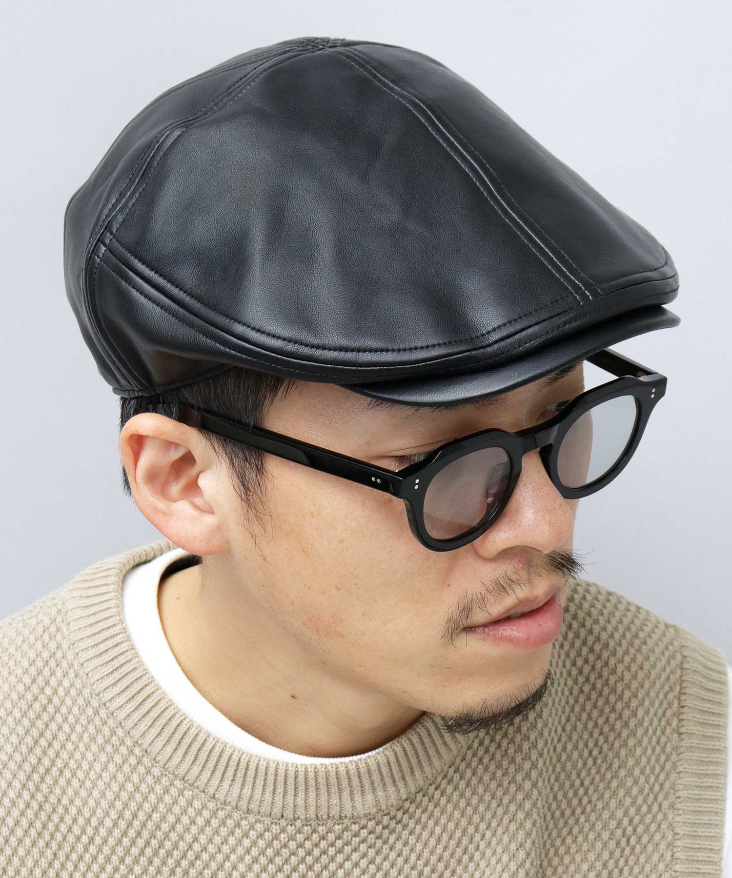 Basic Enchi Basiquenti Synthetic Leather Panel Switch Hunting Hat Wide Silhouette Adult Casual Simple