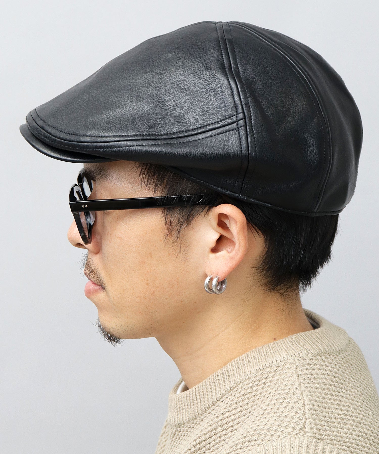 Basic Enchi Basiquenti Synthetic Leather Panel Switch Hunting Hat Wide Silhouette Adult Casual Simple