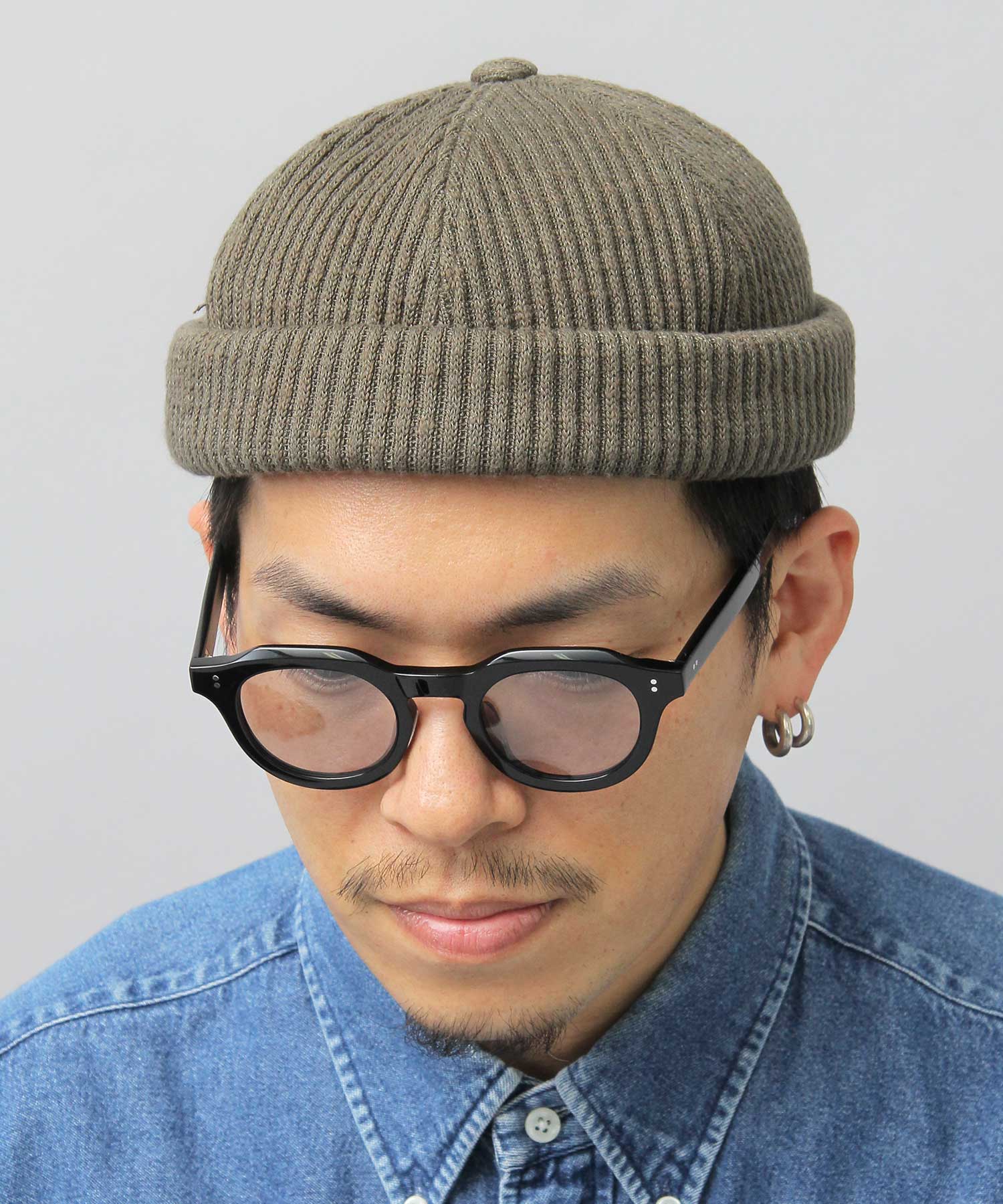 ベーシックエンチ Basiquenti リブ編みニット フィッシャーマンキャップ ロールキャップ 帽子 メンズ カジュアル シンプル,カーキ