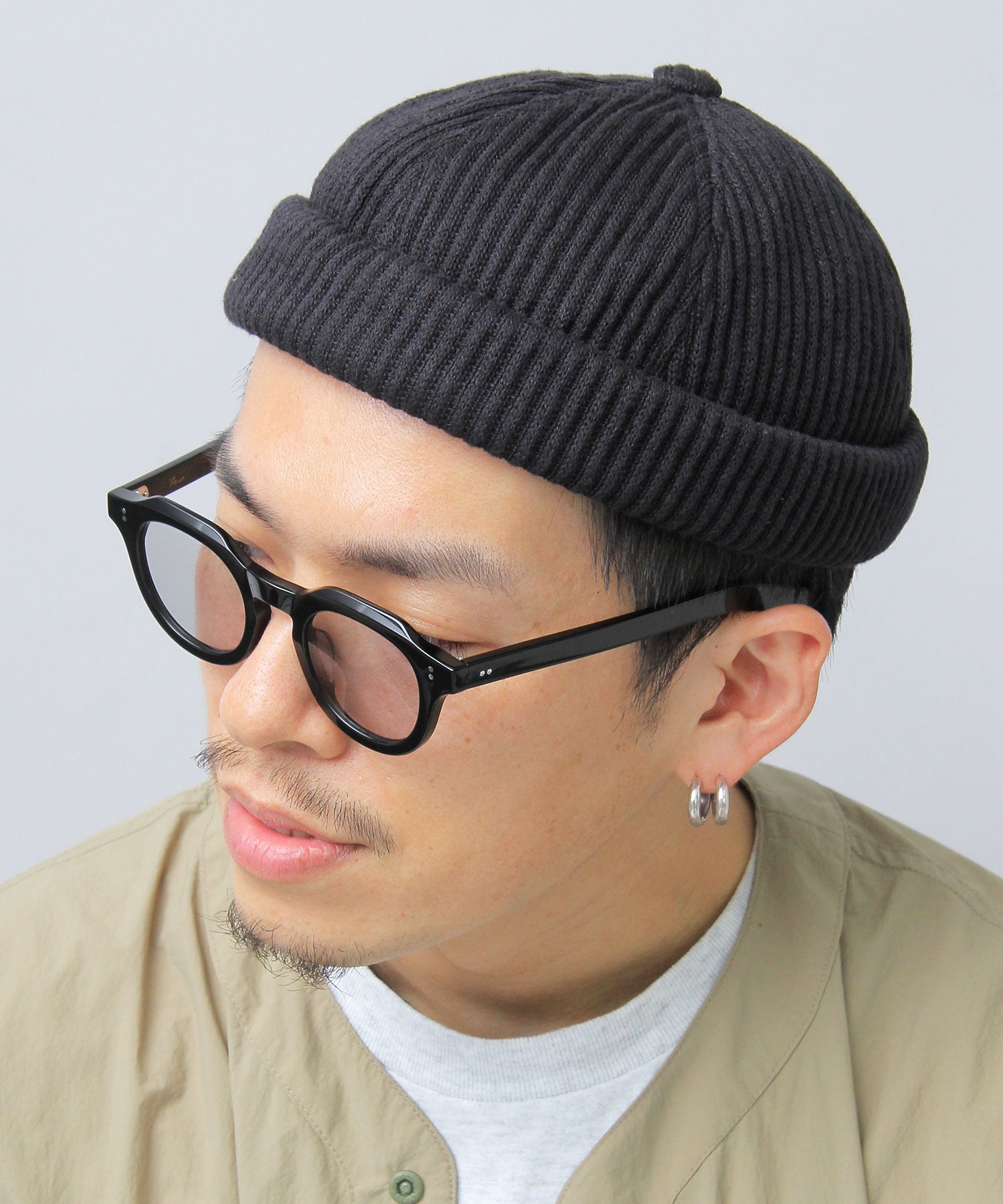 ベーシックエンチ Basiquenti リブ編みニット フィッシャーマンキャップ ロールキャップ 帽子 メンズ カジュアル シンプル