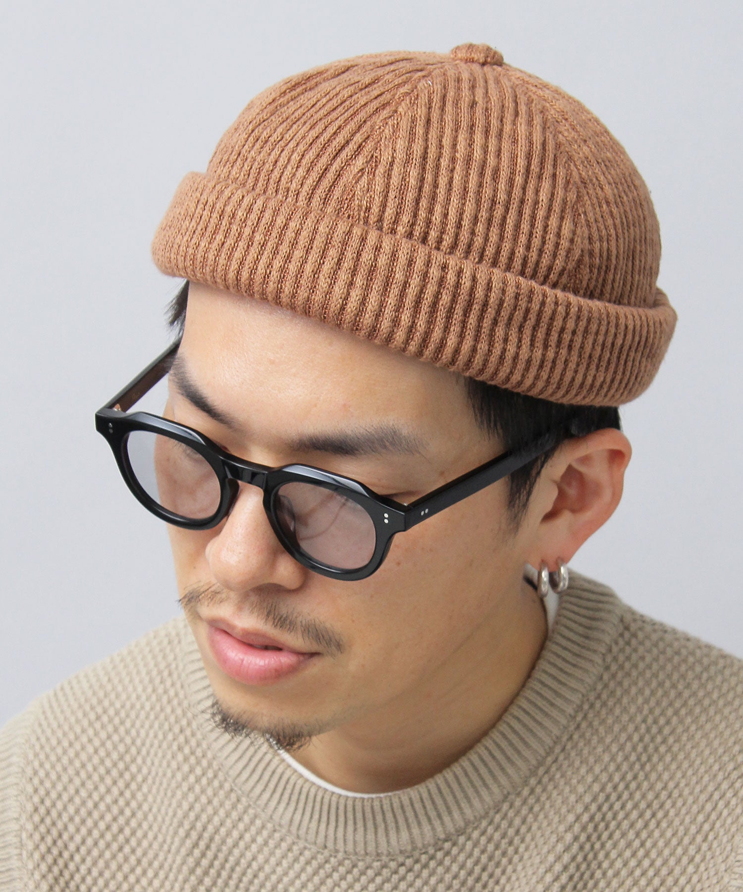 ベーシックエンチ Basiquenti リブ編みニット フィッシャーマンキャップ ロールキャップ 帽子 メンズ カジュアル シンプル