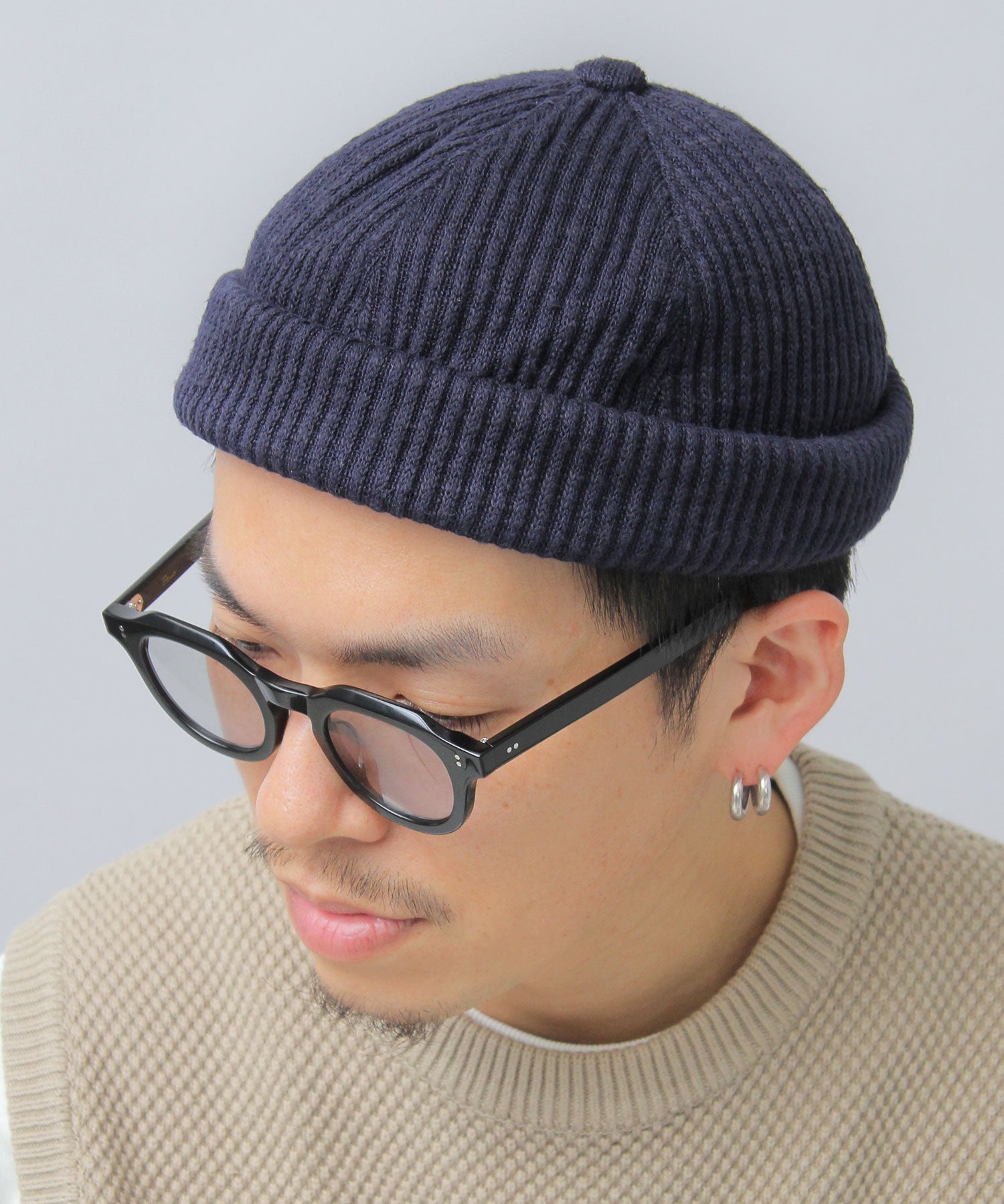 ベーシックエンチ Basiquenti リブ編みニット フィッシャーマンキャップ ロールキャップ 帽子 メンズ カジュアル シンプル