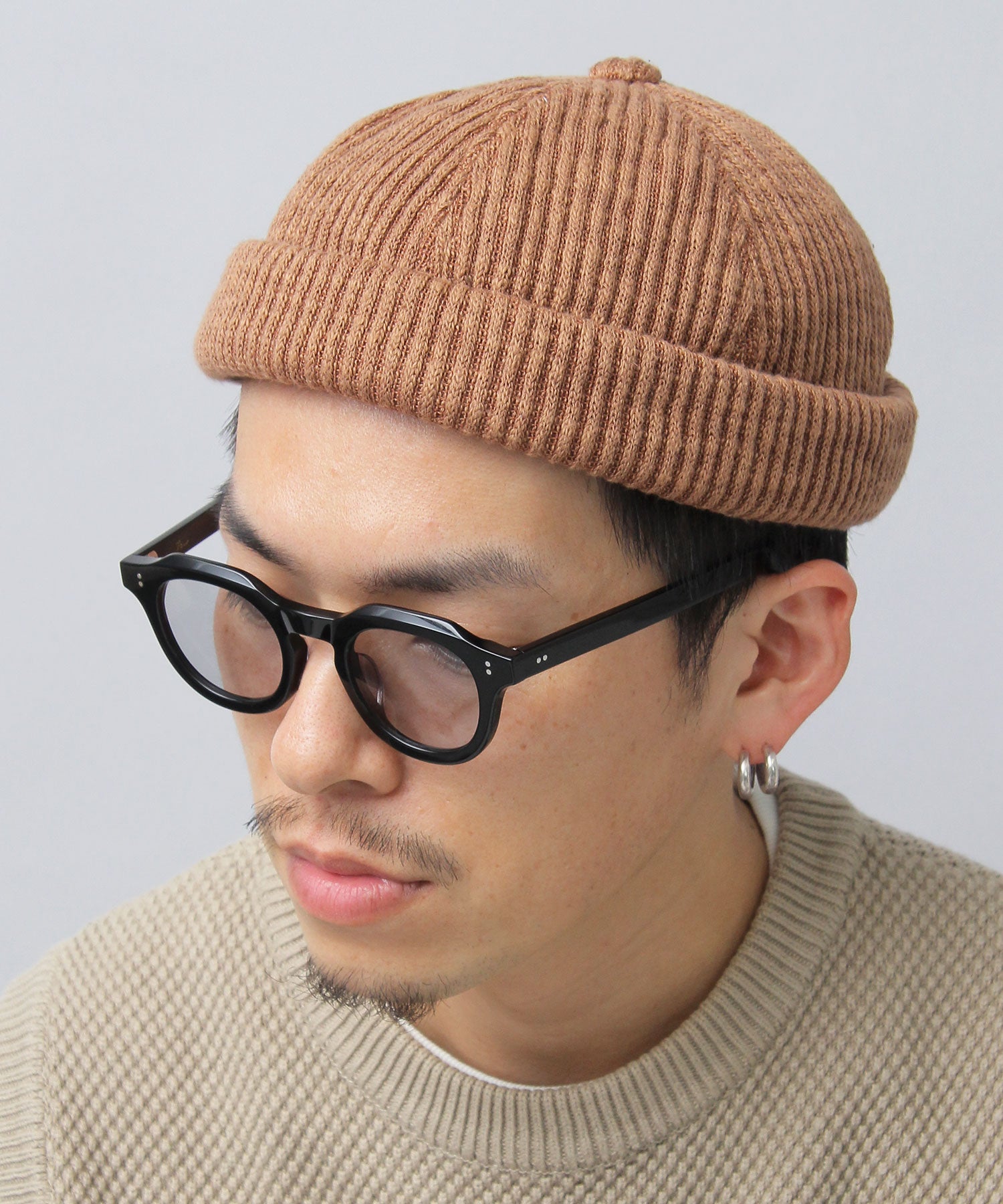 ベーシックエンチ Basiquenti リブ編みニット フィッシャーマンキャップ ロールキャップ 帽子 メンズ カジュアル シンプル,ブラウン