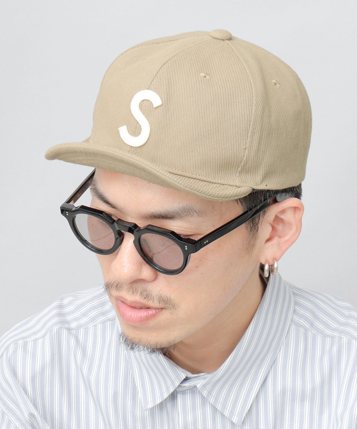 ベーシックエンチ Basiquenti スプリングロゴ コットン ショートキャップ ロゴ ショートバイザー アンパイアキャップ,ベージュ-A(太めツイル素材)
