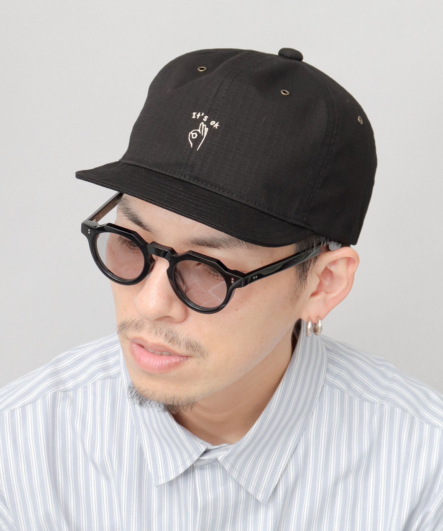 Basic Enchi Basiquenti Hand Sign Embroidery Short Visor Umpire Cap Short Cap Hat Men's
