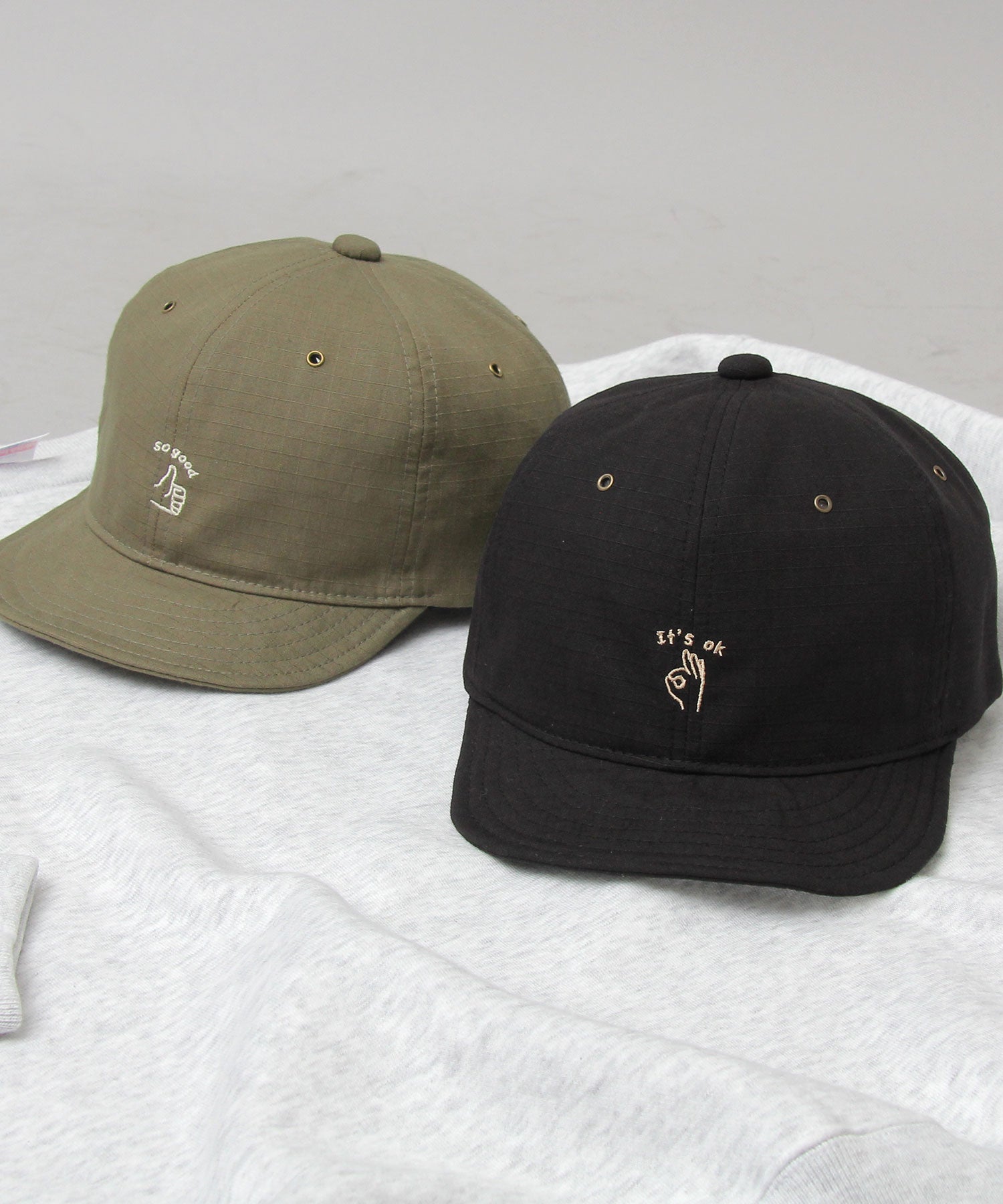 Basic Enchi Basiquenti Hand Sign Embroidery Short Visor Umpire Cap Short Cap Hat Men's