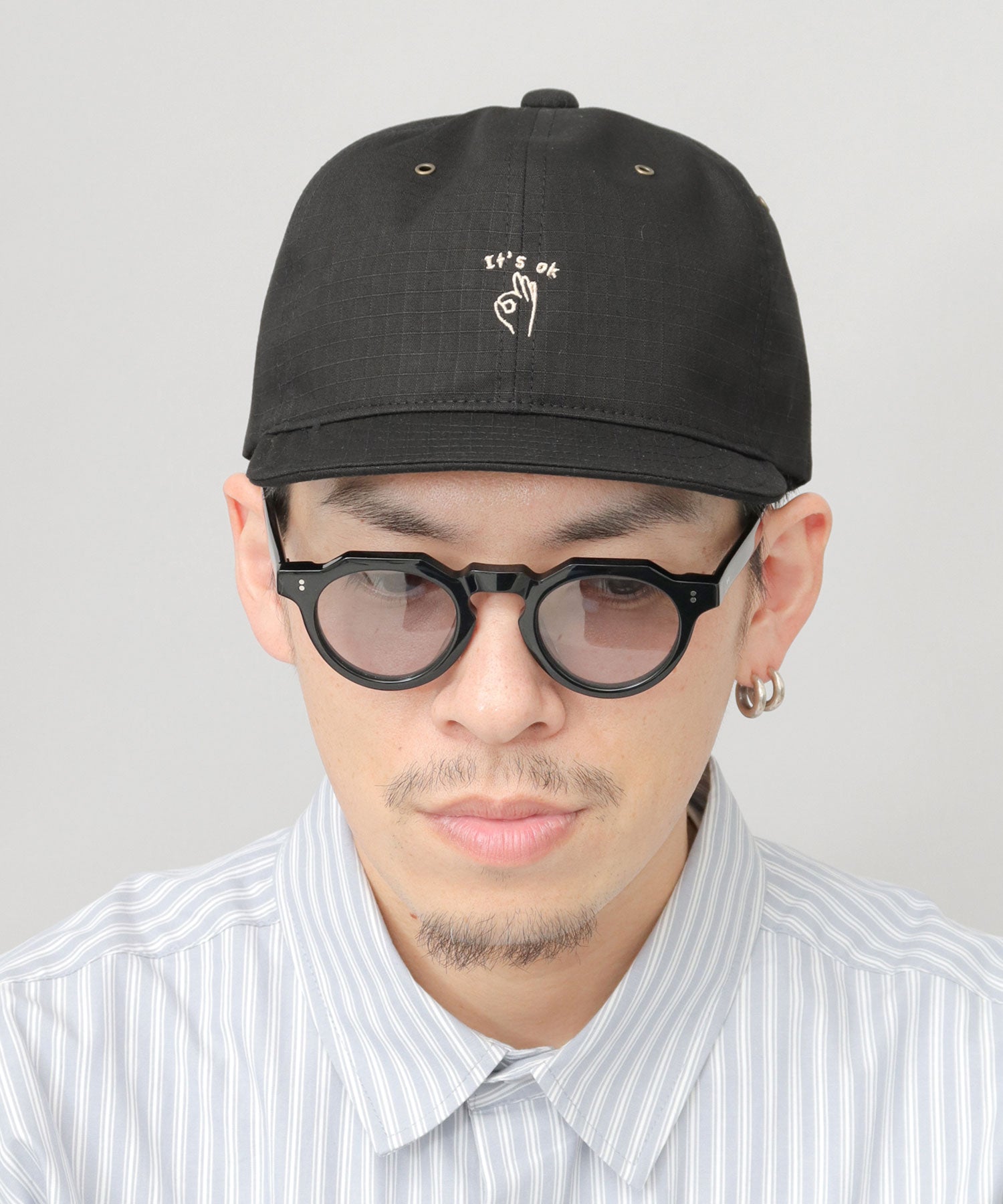 Basic Enchi Basiquenti Hand Sign Embroidery Short Visor Umpire Cap Short Cap Hat Men's