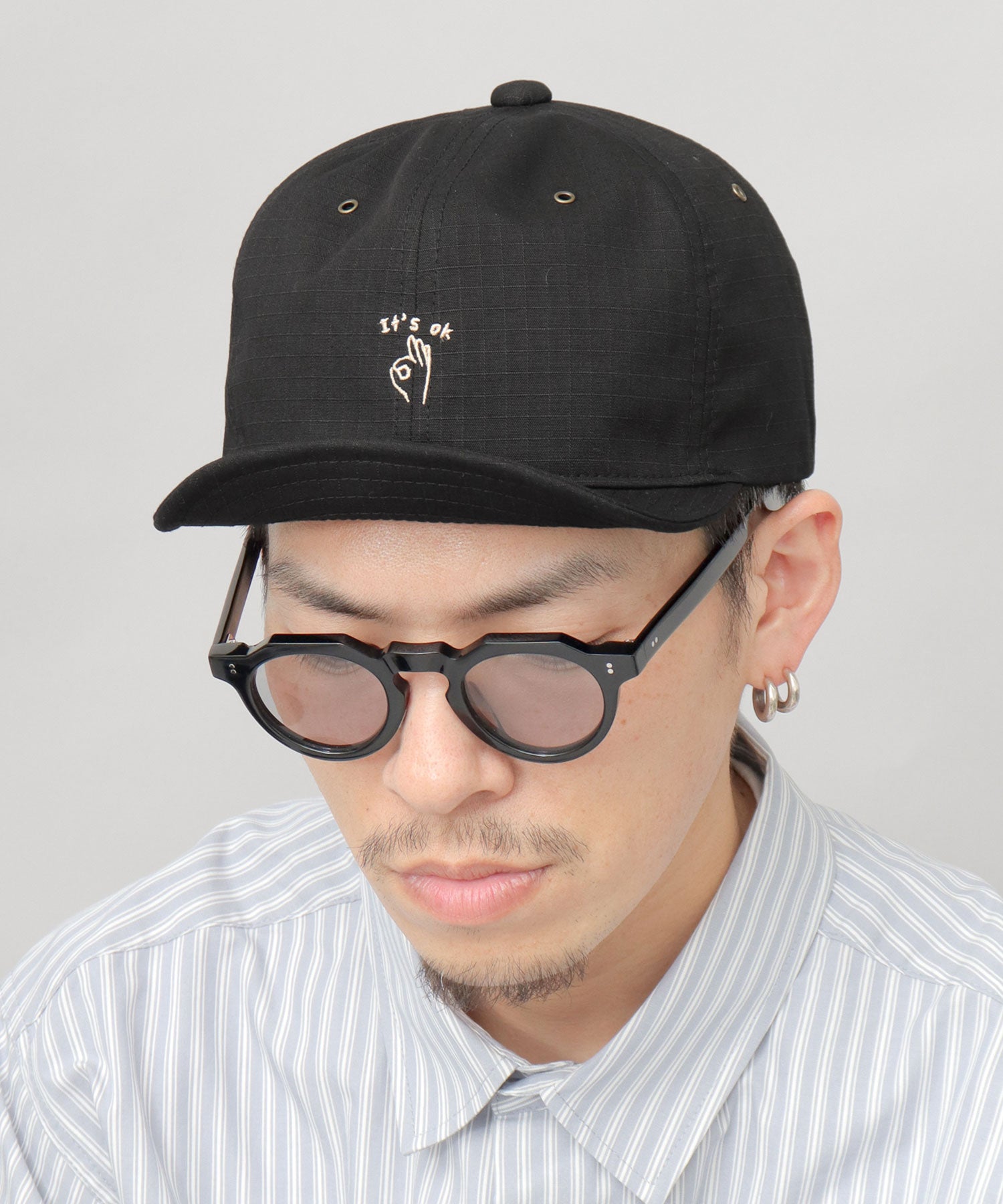 Basic Enchi Basiquenti Hand Sign Embroidery Short Visor Umpire Cap Short Cap Hat Men's