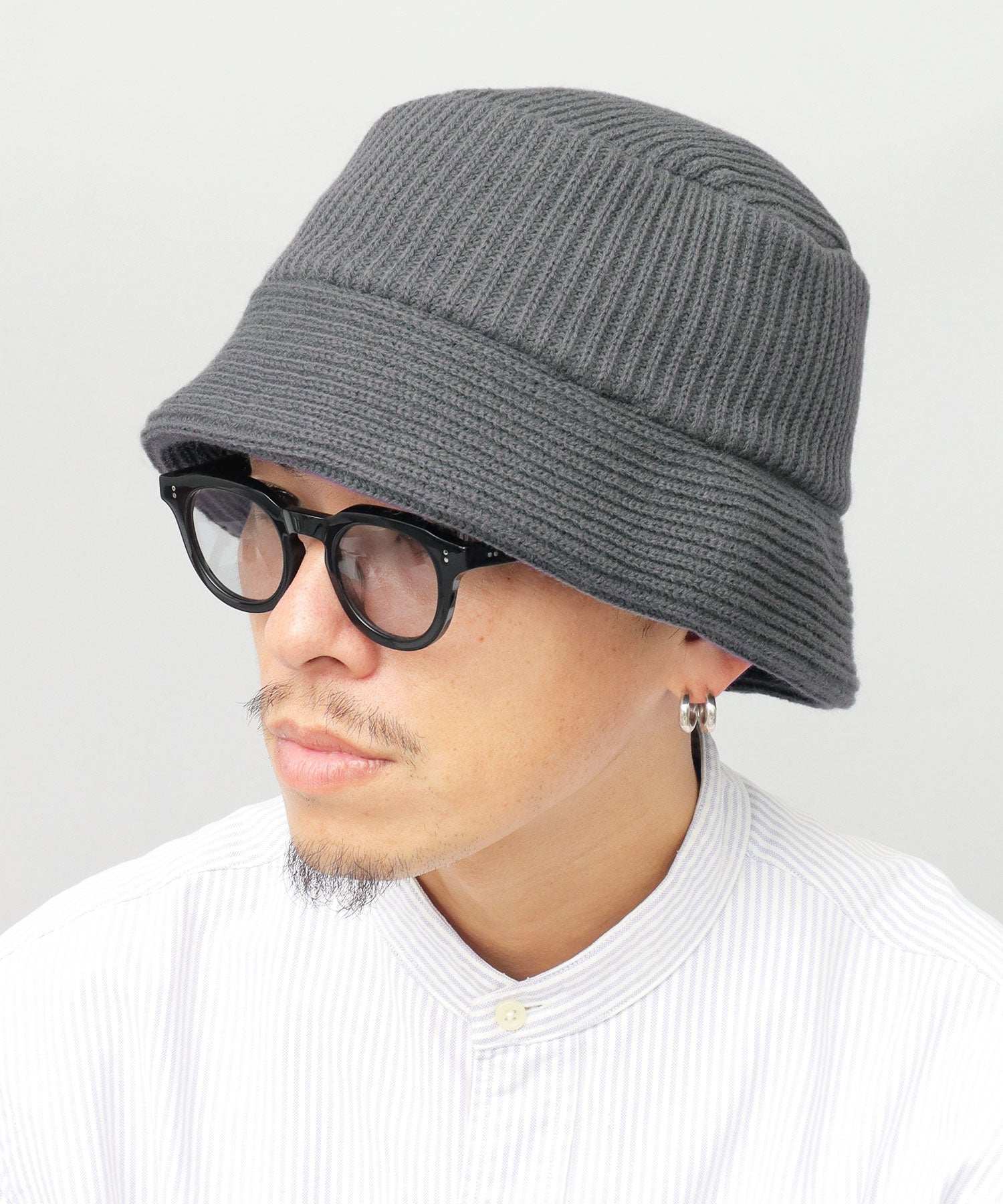 ベーシックエンチ Basiquenti リブニット バケットハット シンプル カジュアル 帽子 メンズ ユニセックス （グレー） グレー