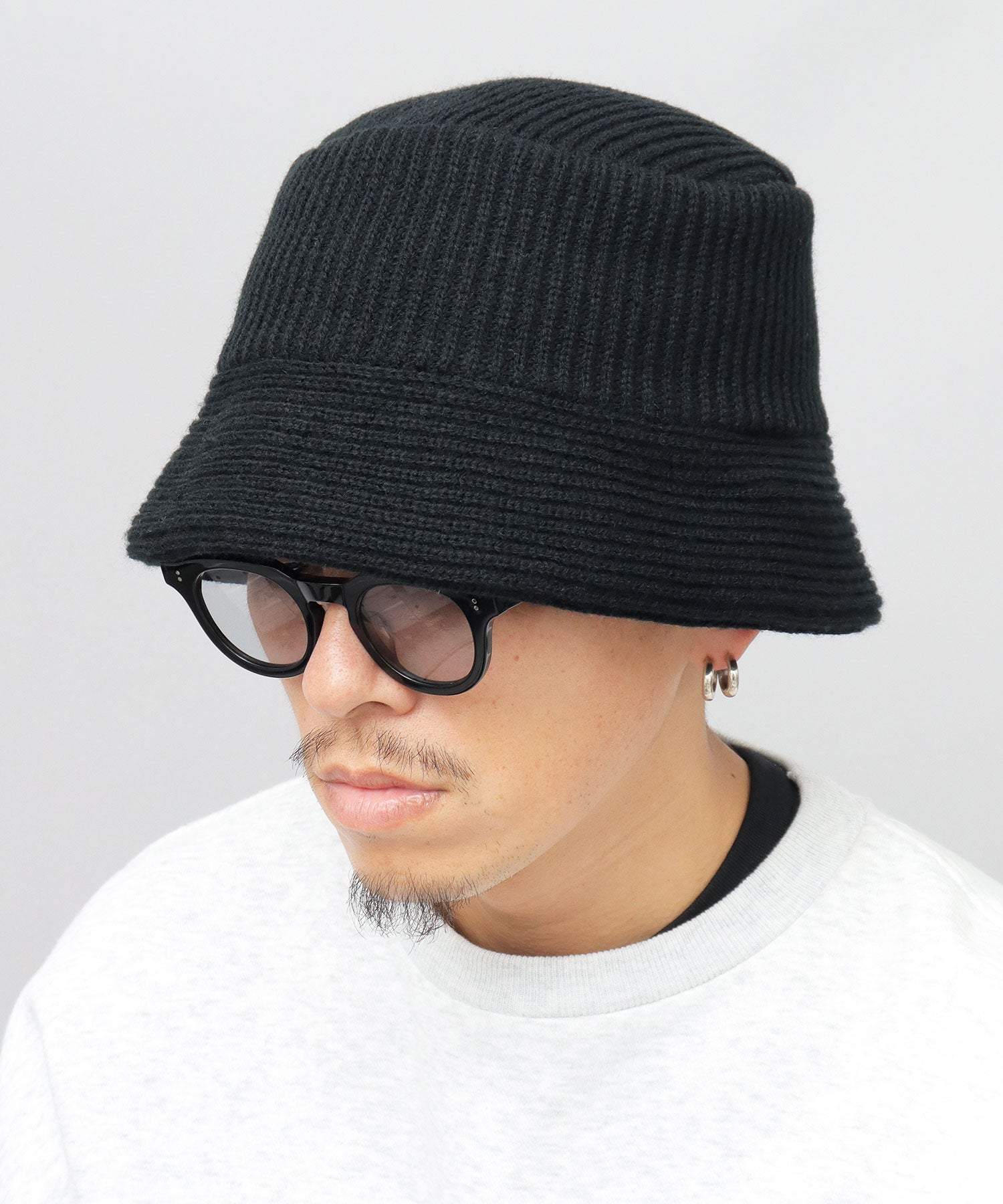 ベーシックエンチ Basiquenti リブニット バケットハット シンプル カジュアル 帽子 メンズ ユニセックス （ブラック） ブラック