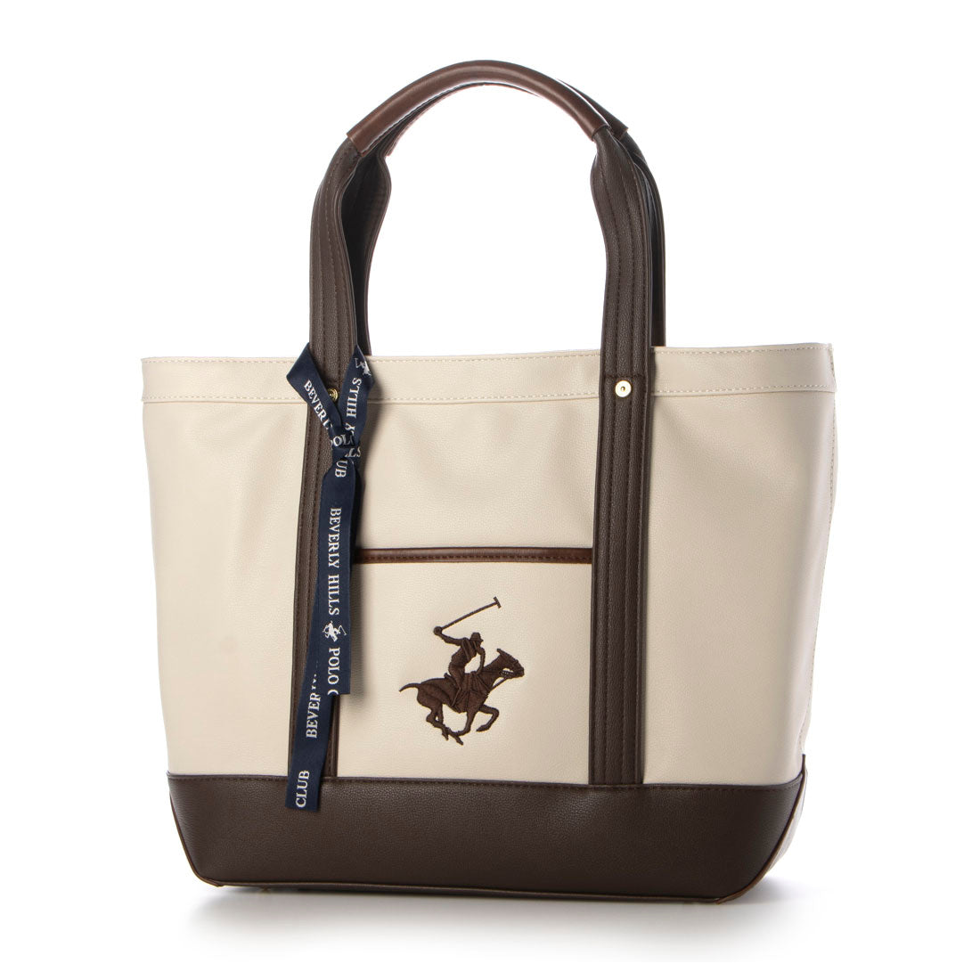 Beverly Hills Polo Club BEVERLY HILLS POLO CLUB A4 Storage Compatible ◎【BEVERLY HILLS POLO CLUB】Polo PU Tote Tote Bag Brand Logo Commuting Schooling With Gusset Bottom Studs Embroidery M BH2008N