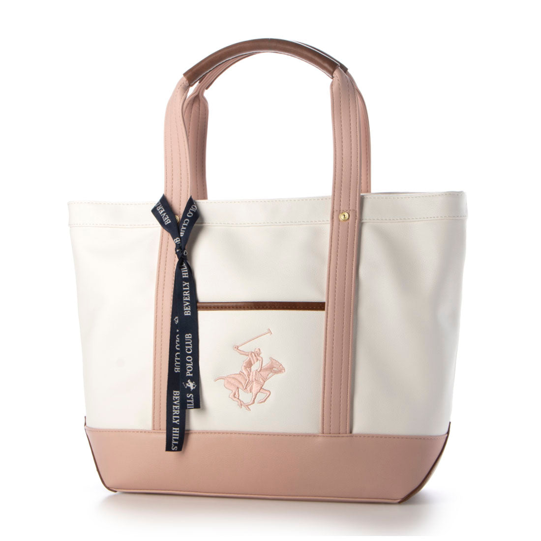 Beverly Hills Polo Club BEVERLY HILLS POLO CLUB A4 Storage Compatible ◎【BEVERLY HILLS POLO CLUB】Polo PU Tote Tote Bag Brand Logo Commuting Schooling With Gusset Bottom Studs Embroidery M BH2008N