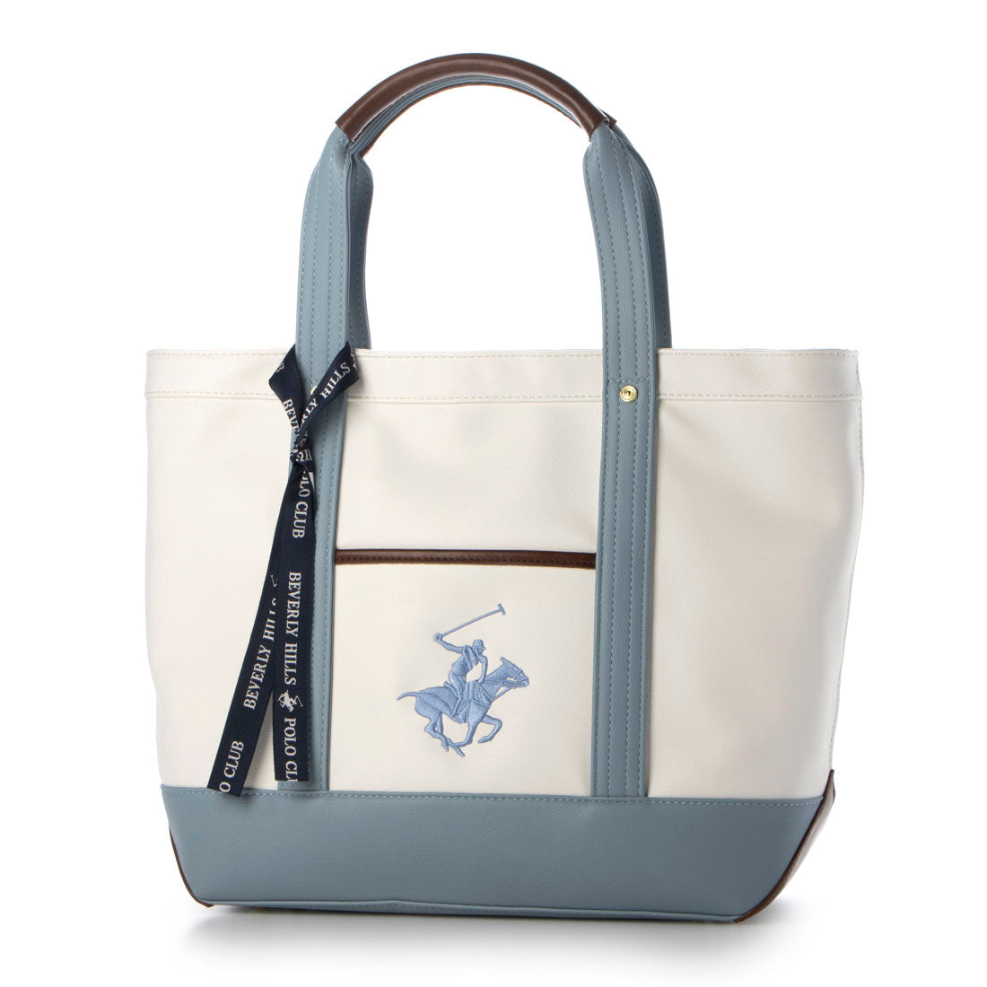 Beverly Hills Polo Club BEVERLY HILLS POLO CLUB A4 Storage Compatible ◎【BEVERLY HILLS POLO CLUB】Polo PU Tote Tote Bag Brand Logo Commuting Schooling With Gusset Bottom Studs Embroidery M BH2008N