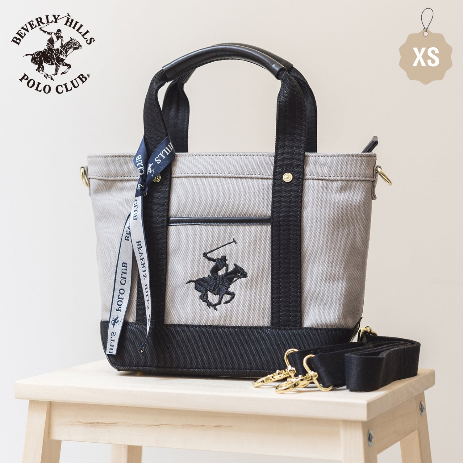 ビバリーヒルズポロクラブ BEVERLY HILLS POLO CLUB トートバッグ レディース 2WAY 帆布 ショルダー付き 小さめ 軽量 通勤 お出かけ 大人可愛い カジュアル キャンバストートバッグXS ブランドバッグPN24371503BB （グレー） グレー