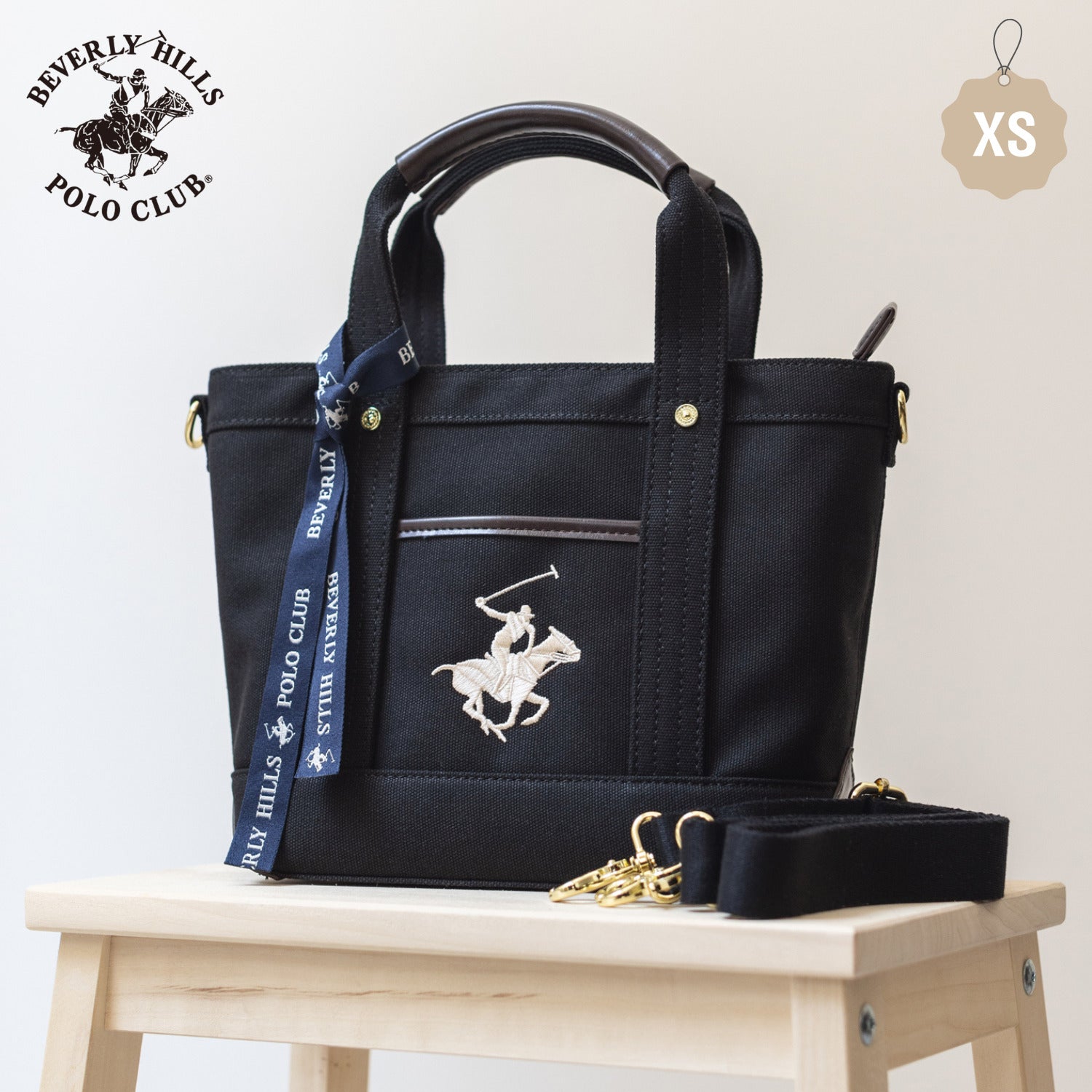 ビバリーヒルズポロクラブ BEVERLY HILLS POLO CLUB トートバッグ レディース 2WAY 帆布 ショルダー付き 小さめ 軽量 通勤 お出かけ 大人可愛い カジュアル キャンバストートバッグXS ブランドバッグPN17161301BB （ブラック） ブラック