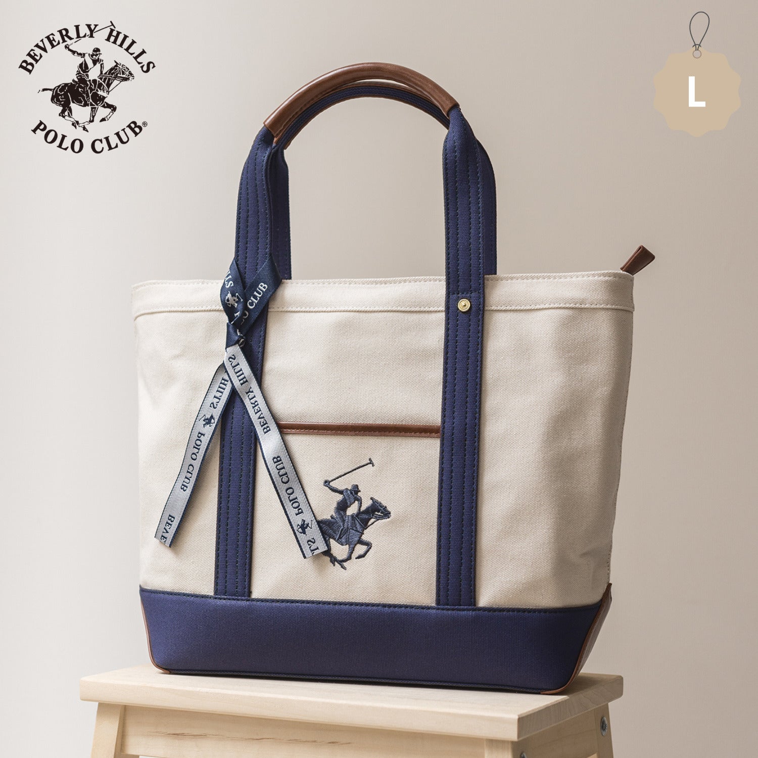 ビバリーヒルズポロクラブ BEVERLY HILLS POLO CLUB トートバッグ レディース 通勤 通学 A4収納 大きめ 帆布 お出かけ 大人可愛い 刺繍 キャンバストートバッグL 肩掛け対応 バッグ BHPC ブランドバッグPN15245702BB （アイボリー） アイボリー