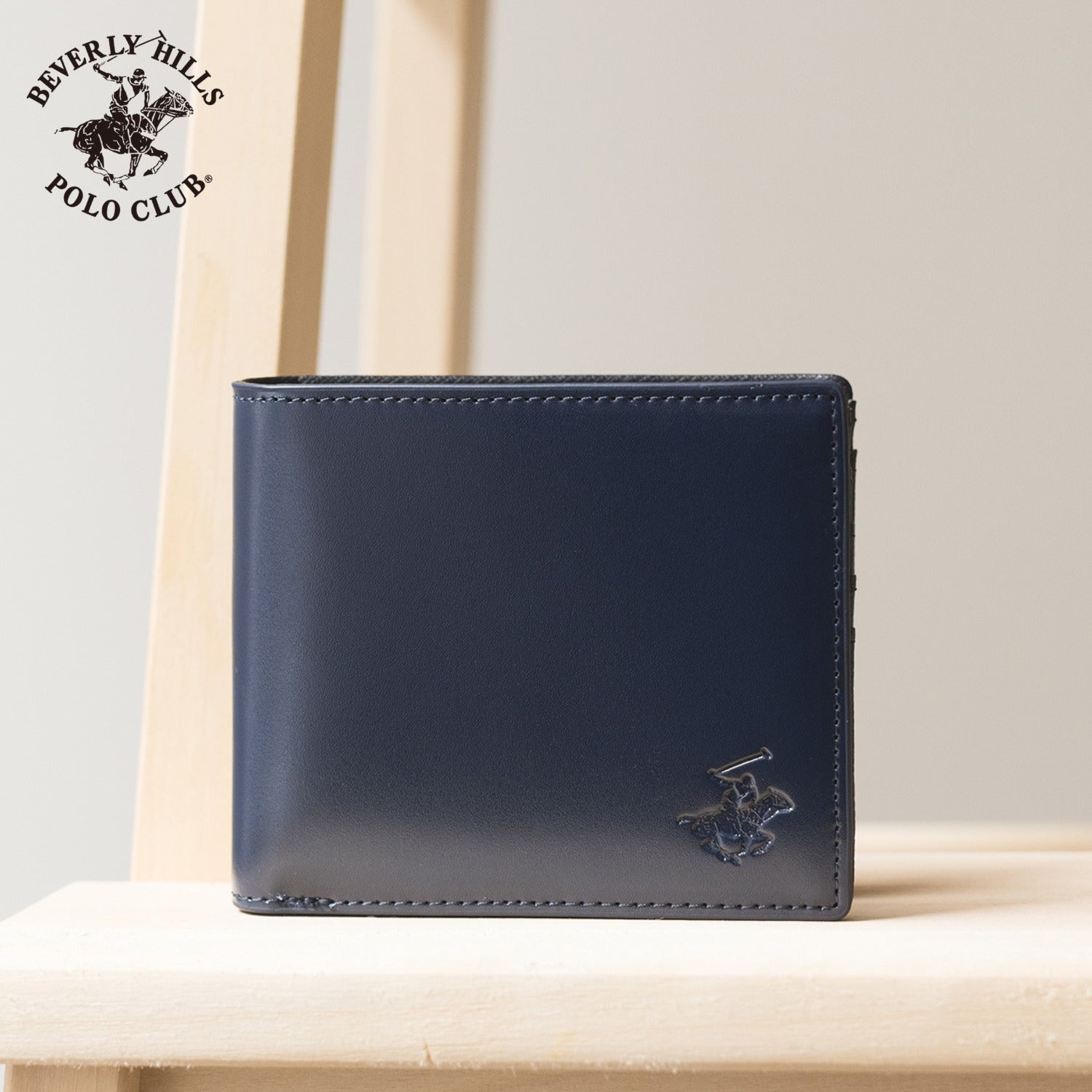 ビバリーヒルズポロクラブ BEVERLY HILLS POLO CLUB 財布 メンズ 二つ折り 本革 薄型 大容量 ポケット レザー コードバン調牛革 コンパクト 二つ折り財布 折りたたみ カード 2つ折り 薄い BHPC PN25554502BB （ネイビー） ネイビー