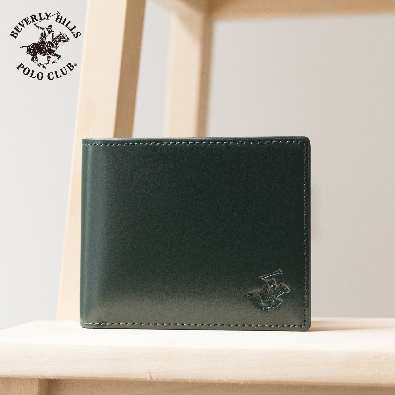 ビバリーヒルズポロクラブ BEVERLY HILLS POLO CLUB 財布 メンズ 二つ折り 本革 薄型 大容量 ポケット レザー コードバン調牛革 コンパクト 二つ折り財布 折りたたみ カード 2つ折り 薄い BHPC PN25554603BB （グリーン） グリーン