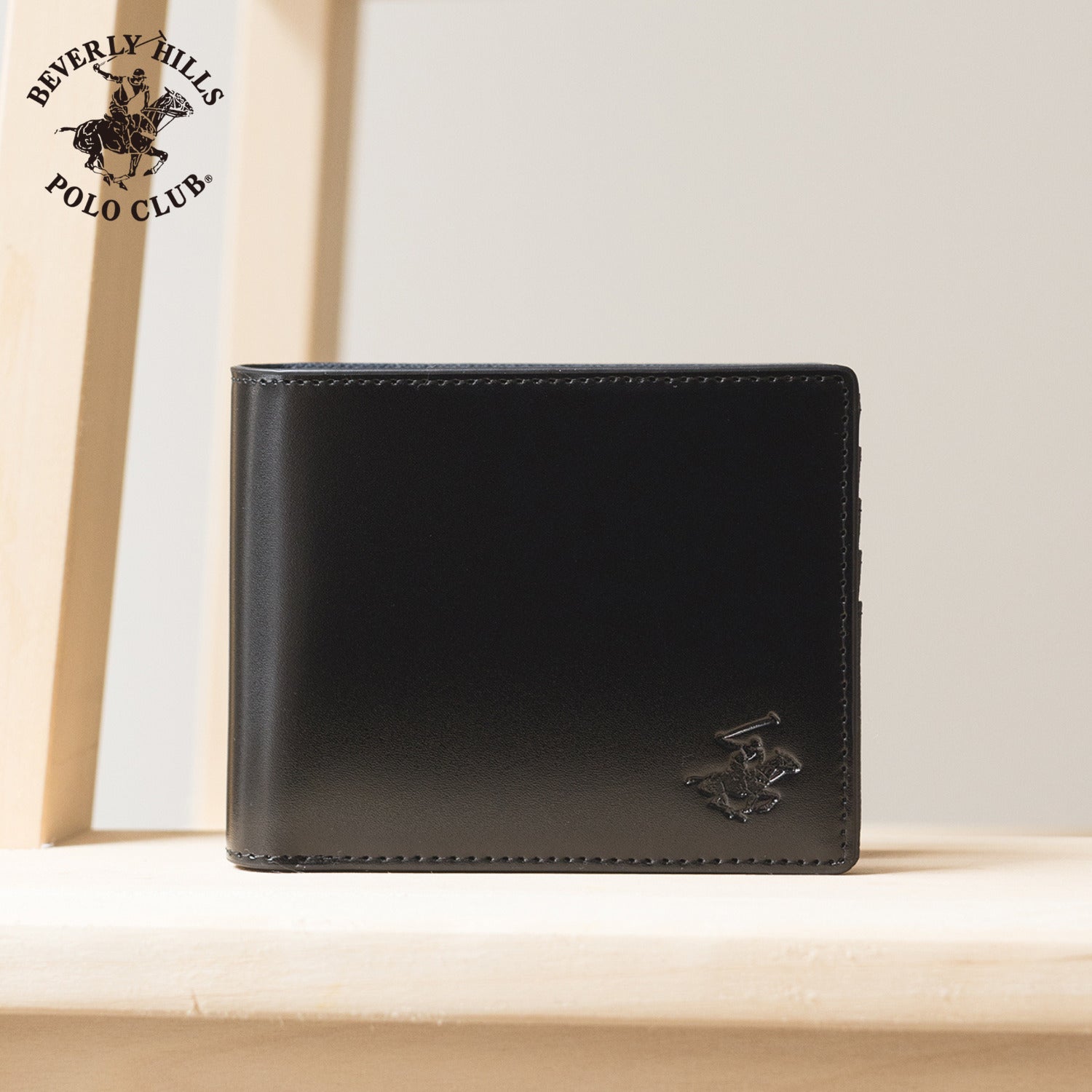 ビバリーヒルズポロクラブ BEVERLY HILLS POLO CLUB 財布 メンズ 二つ折り 本革 薄型 大容量 ポケット レザー コードバン調牛革 コンパクト 二つ折り財布 折りたたみ カード 2つ折り 薄い BHPC PN25554401BB （ブラック） ブラック