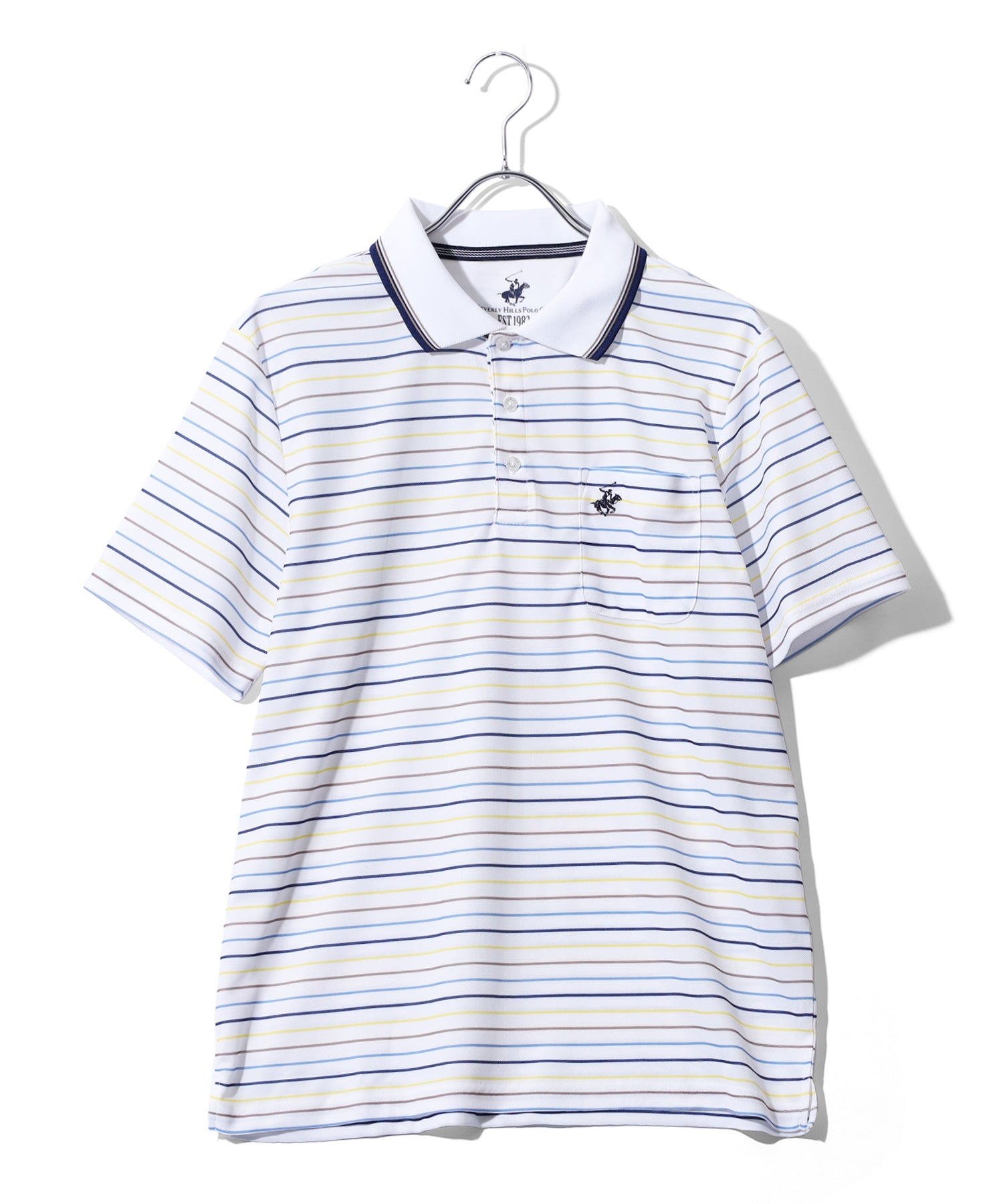 ビバリーヒルズポロクラブ BEVERLY HILLS POLO CLUB マルチボーダー リブ衿ポロシャツ メンズ ゴルフ 半袖 （レッド） レッド