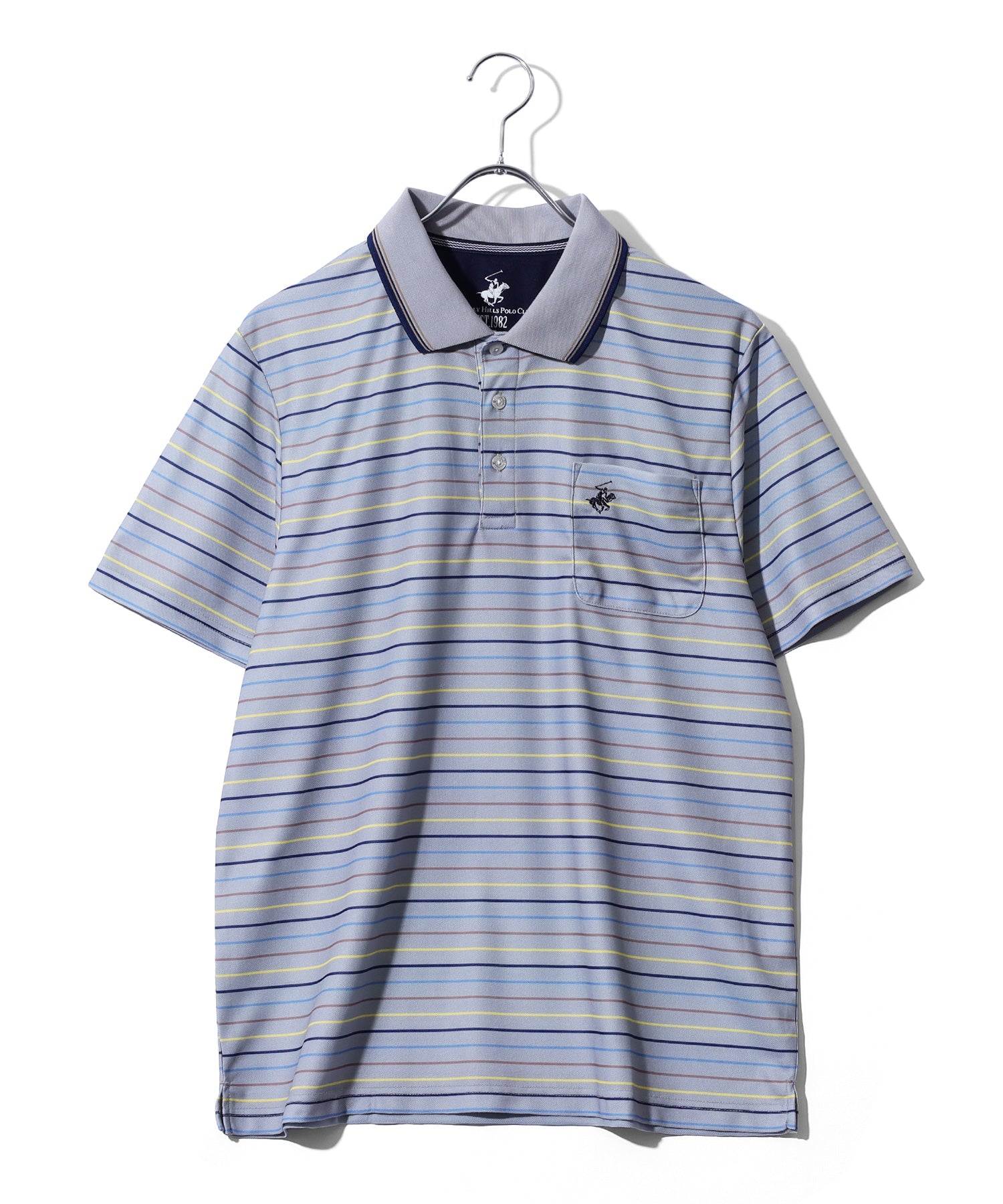 ビバリーヒルズポロクラブ BEVERLY HILLS POLO CLUB マルチボーダー リブ衿ポロシャツ メンズ ゴルフ 半袖 （レッド） レッド