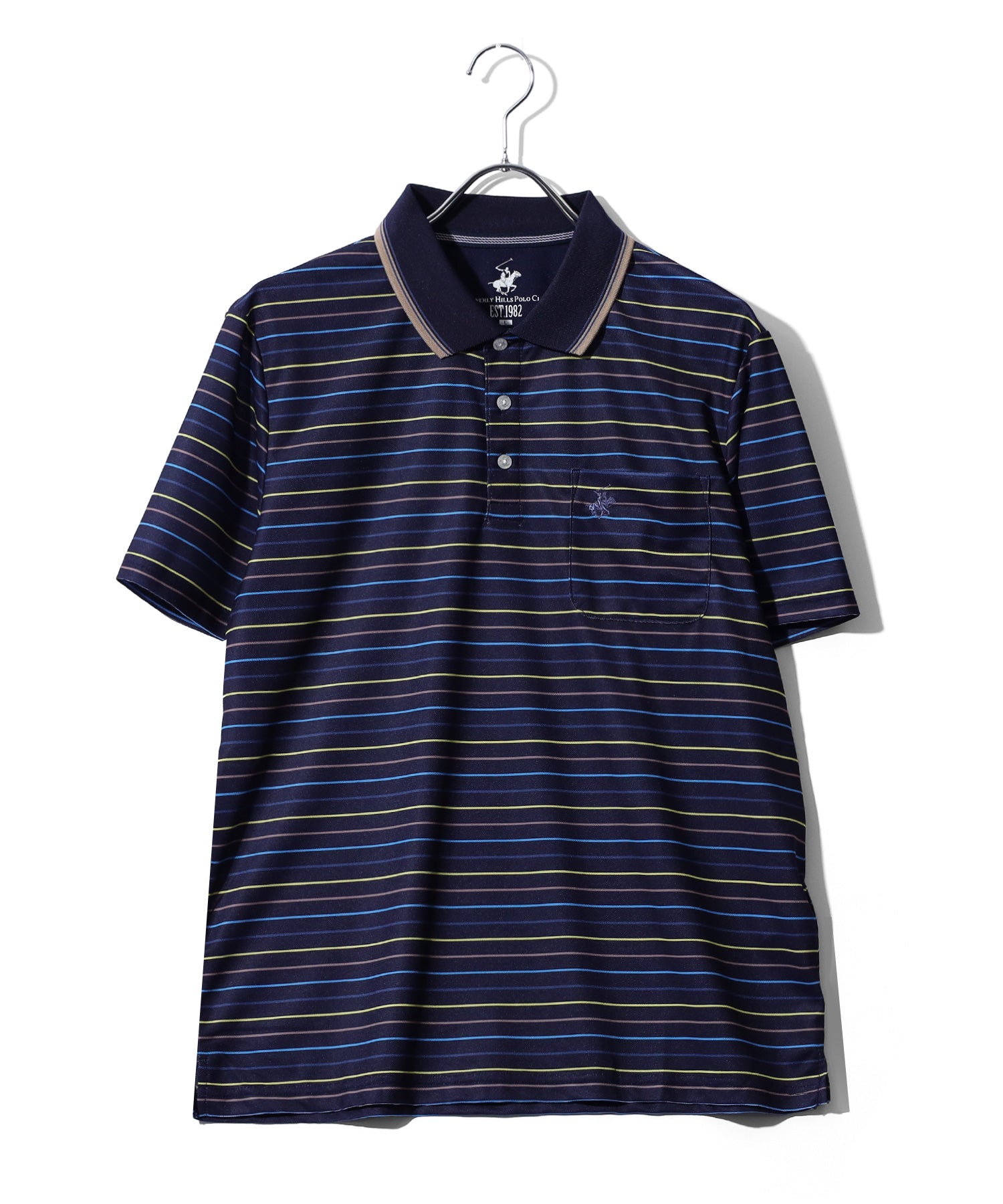 ビバリーヒルズポロクラブ BEVERLY HILLS POLO CLUB マルチボーダー リブ衿ポロシャツ メンズ ゴルフ 半袖 （レッド） レッド