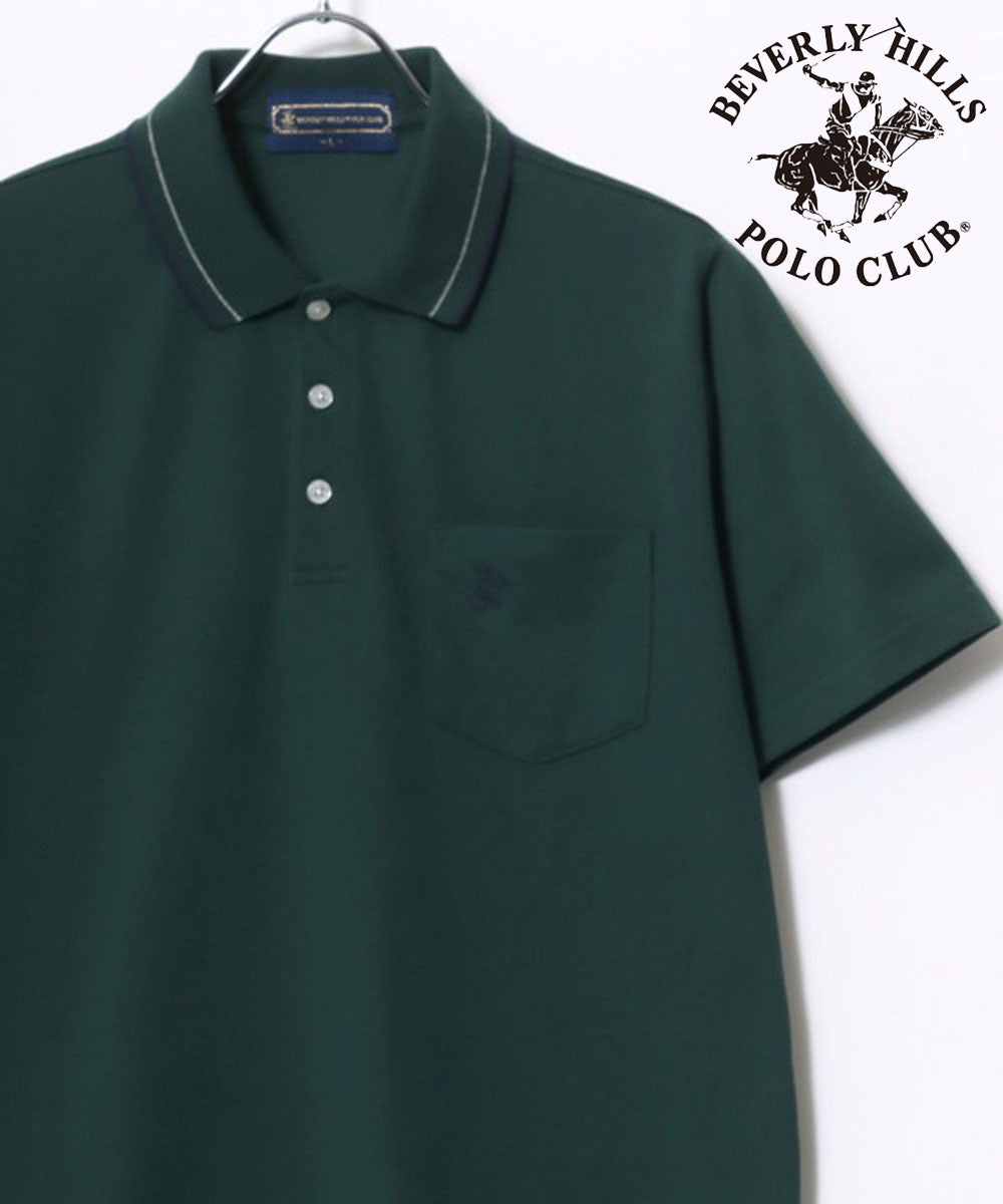 ビバリーヒルズポロクラブ BEVERLY HILLS POLO CLUB 襟リブライン ワンポイントロゴ刺繍 無地 ポロシャツ レディース メンズ （グリーン） グリーン