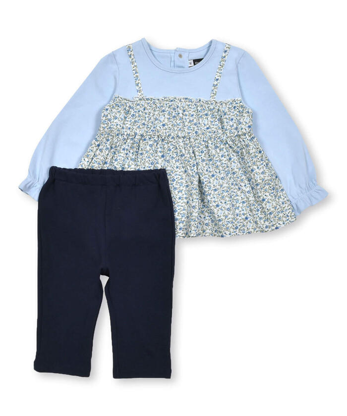 BeBe Long Sleeve T-Shirt + Pants Set with Floral Layered Design