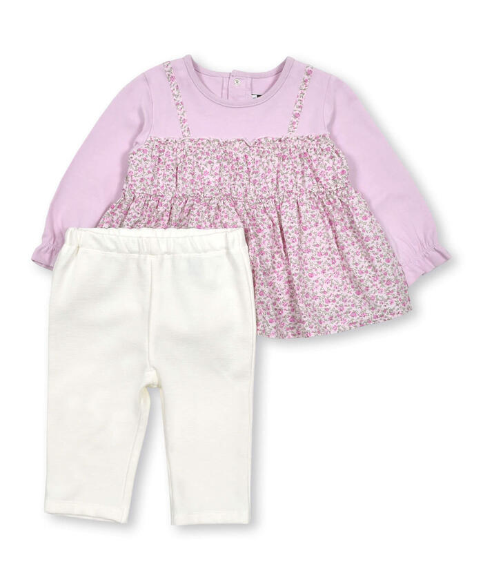 BeBe Long Sleeve T-Shirt + Pants Set with Floral Layered Design