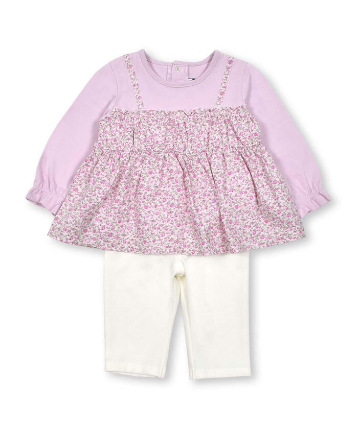 BeBe Long Sleeve T-Shirt + Pants Set with Floral Layered Design