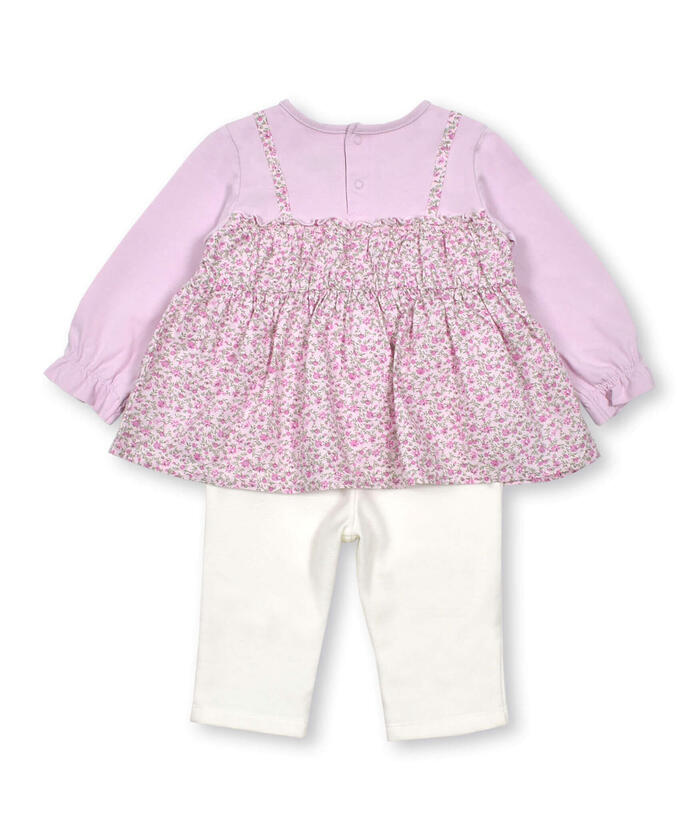 BeBe Long Sleeve T-Shirt + Pants Set with Floral Layered Design