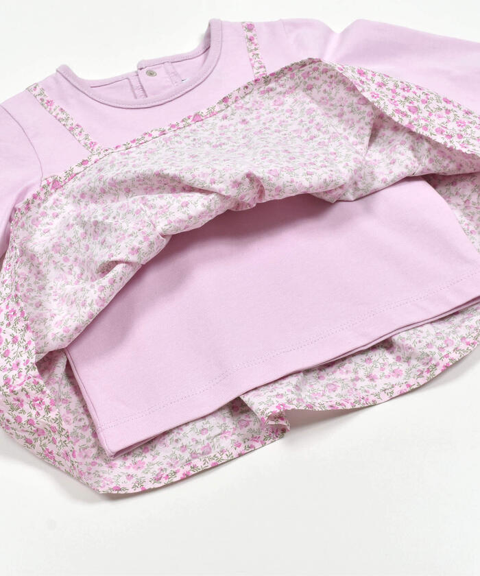 BeBe Long Sleeve T-Shirt + Pants Set with Floral Layered Design