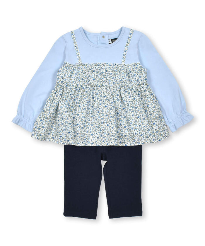 BeBe Long Sleeve T-Shirt + Pants Set with Floral Layered Design