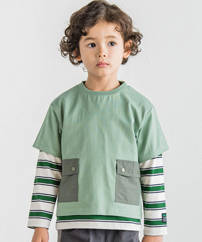 BeBe Side Pocket Short Sleeve T-Shirt + Striped Long Sleeve T-Shirt Set