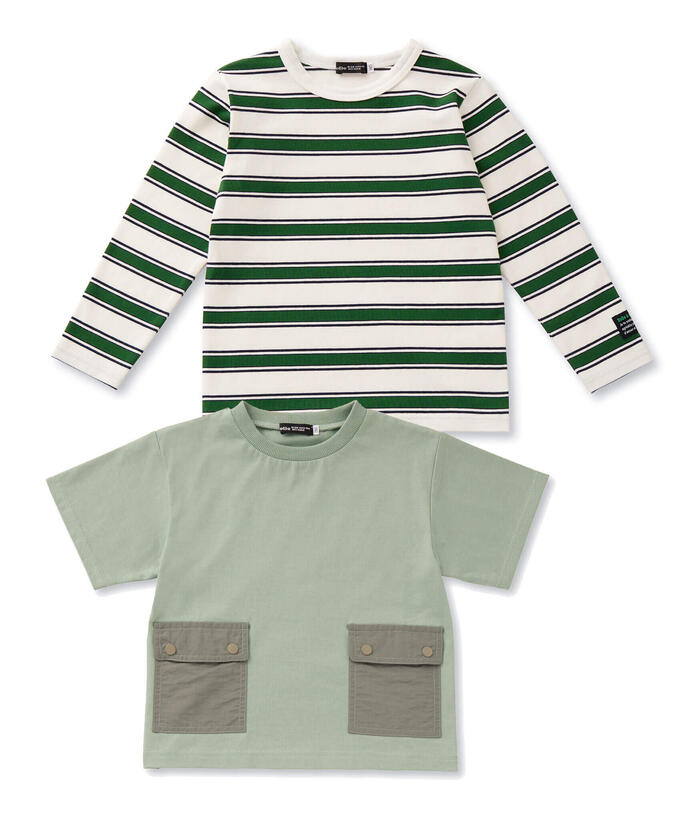 BeBe Side Pocket Short Sleeve T-Shirt + Striped Long Sleeve T-Shirt Set