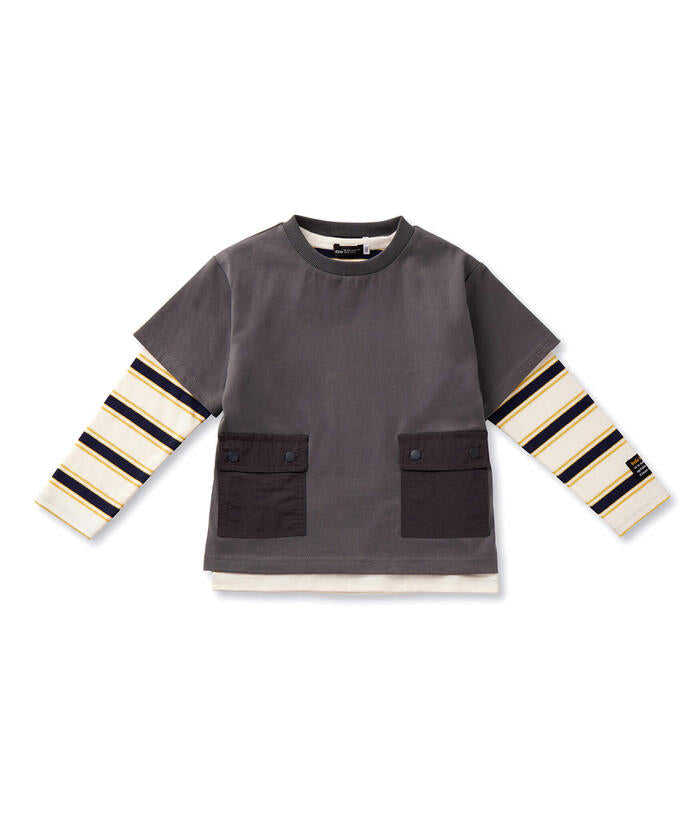 BeBe Side Pocket Short Sleeve T-Shirt + Striped Long Sleeve T-Shirt Set