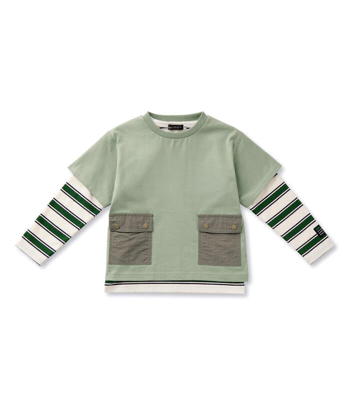 BeBe Side Pocket Short Sleeve T-Shirt + Striped Long Sleeve T-Shirt Set