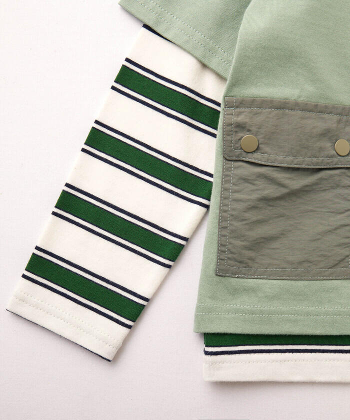 BeBe Side Pocket Short Sleeve T-Shirt + Striped Long Sleeve T-Shirt Set