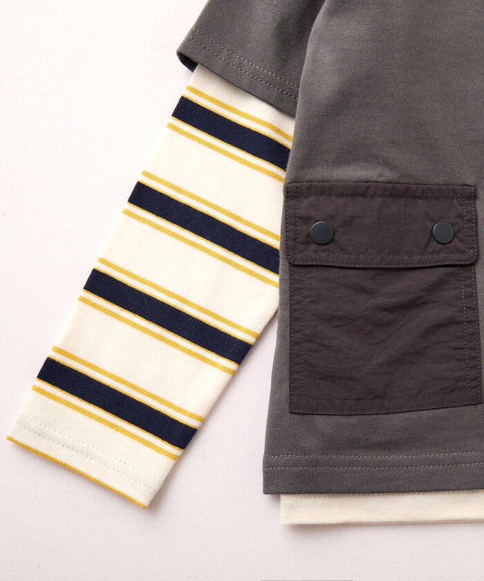 BeBe Side Pocket Short Sleeve T-Shirt + Striped Long Sleeve T-Shirt Set