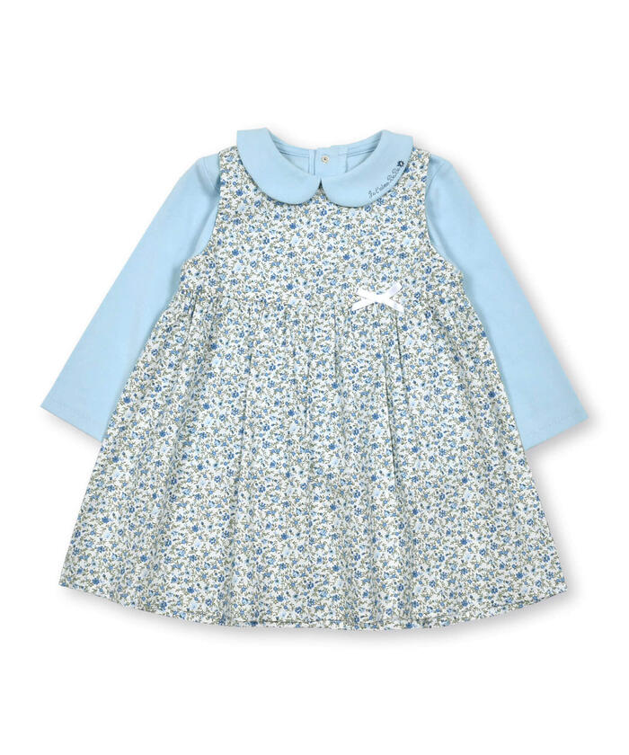 BeBe Loan Floral Jumper Skirt + Collared Long Sleeve T-Shirt Set