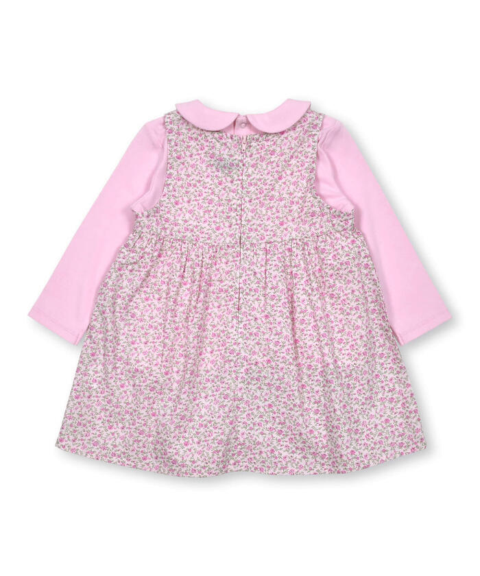 BeBe Loan Floral Jumper Skirt + Collared Long Sleeve T-Shirt Set