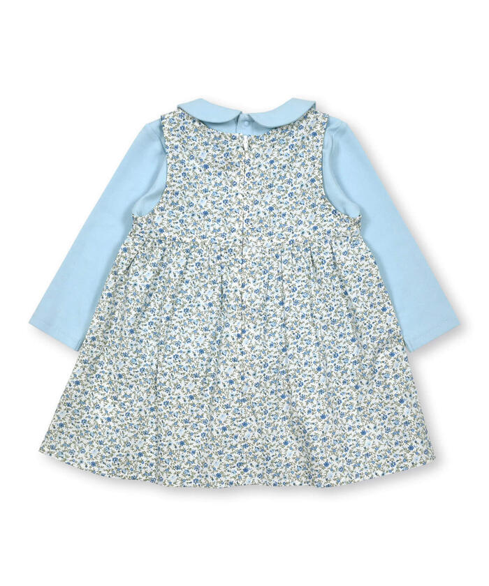 BeBe Loan Floral Jumper Skirt + Collared Long Sleeve T-Shirt Set