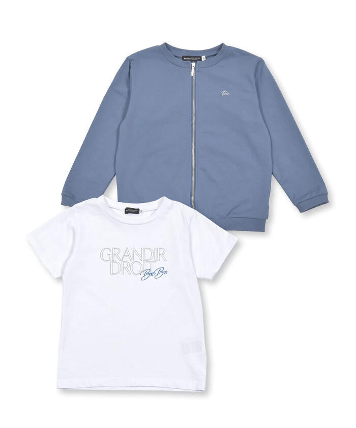 ベベ BeBe ジップカーディガン+半袖ロゴTシャツボーイズSET,ブルー